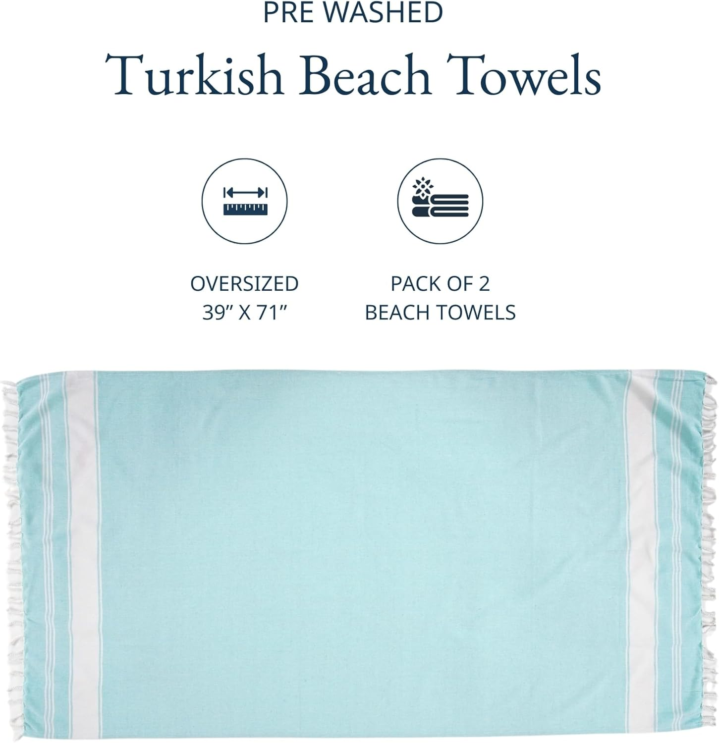 LANE LINEN Beach Towel 2 Pack, Oversized Beach Towel 39"X71", Lightweight Beach Essentials for Women, Large Pool Towel, Absorbent & Quick Dry, Sand Free Beach Towel - Aqua