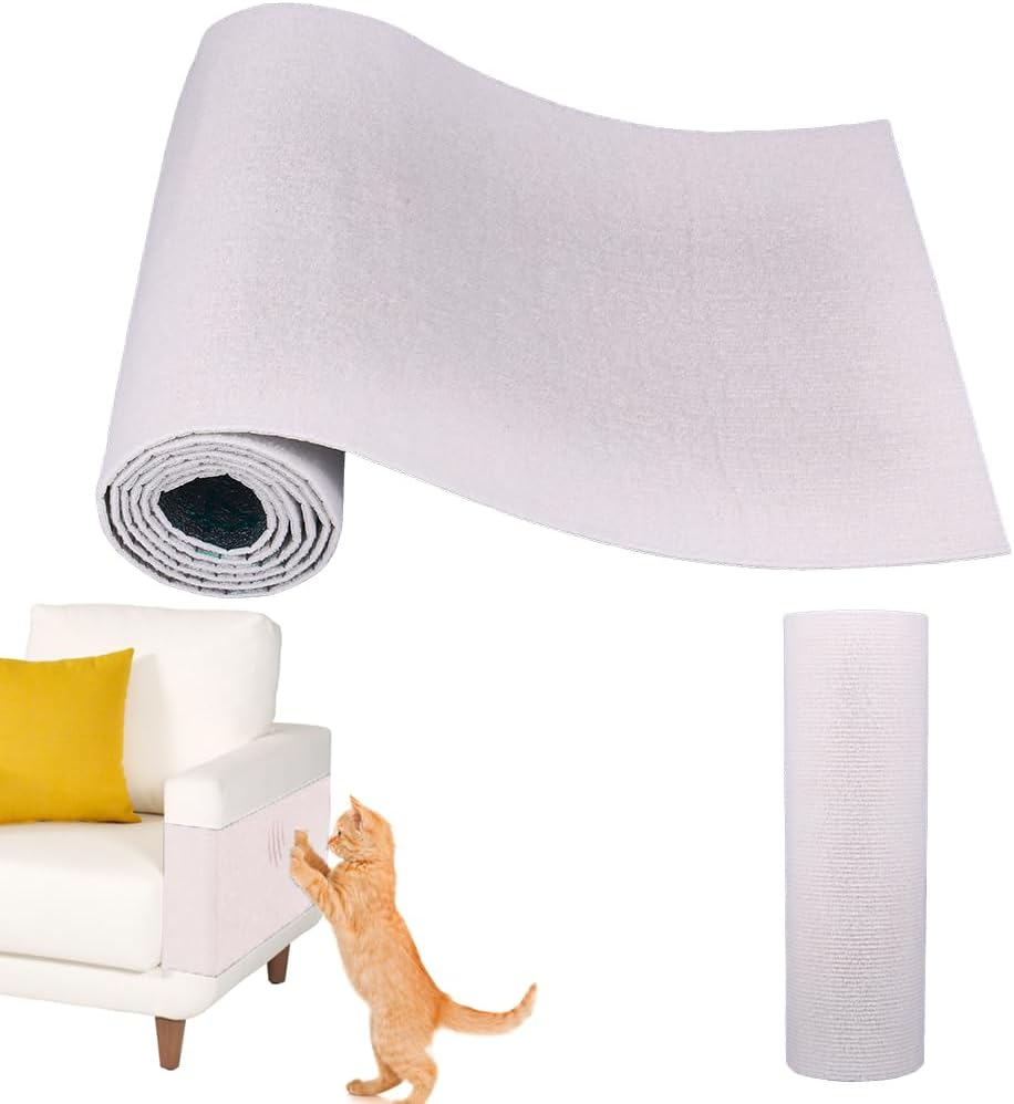 HOBBIESAY 1Roll Floral White Cat Scratch Mat 15.75&times;78.74&times;0.12" Cats Claws Scratchs Pads Trimmable Cat DIY Climbing Cats Scratch Mat Couch Protector from Pet Claws for Furniture Couch or Wall Protector image number 2