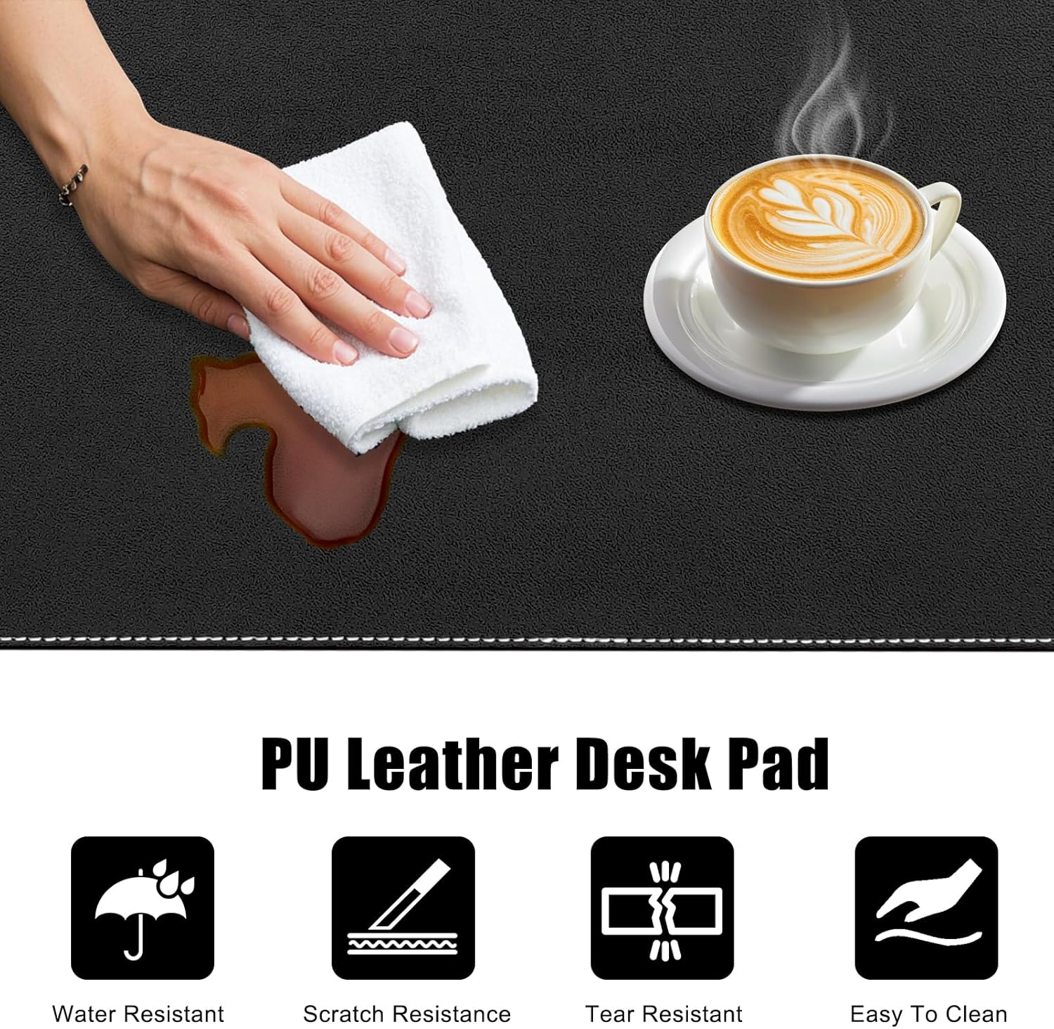 Non-Slip PU Leather Desk Mat,28.74" X 16.73" Desk Protector with Edge Protection,Waterproof Mouse Keyboard Gaming Writing Table Laptop Pad for Office and Home,Black