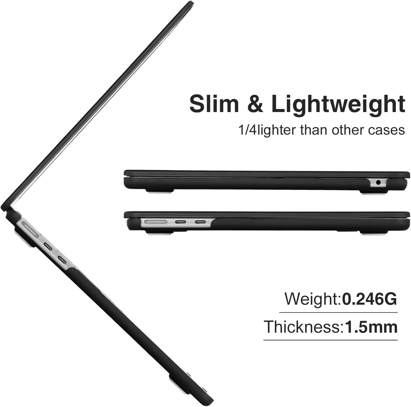 Eoocoo Case Compatible with Macbook Air 13 Inch 2026-2022 M4 M3 M2 A3240 A3113 A2681, Hard Shell Case + Keyboard Cover + Polishing Cloth + Screen Protector for Mac Air 13.6 Inch, Black image number 1