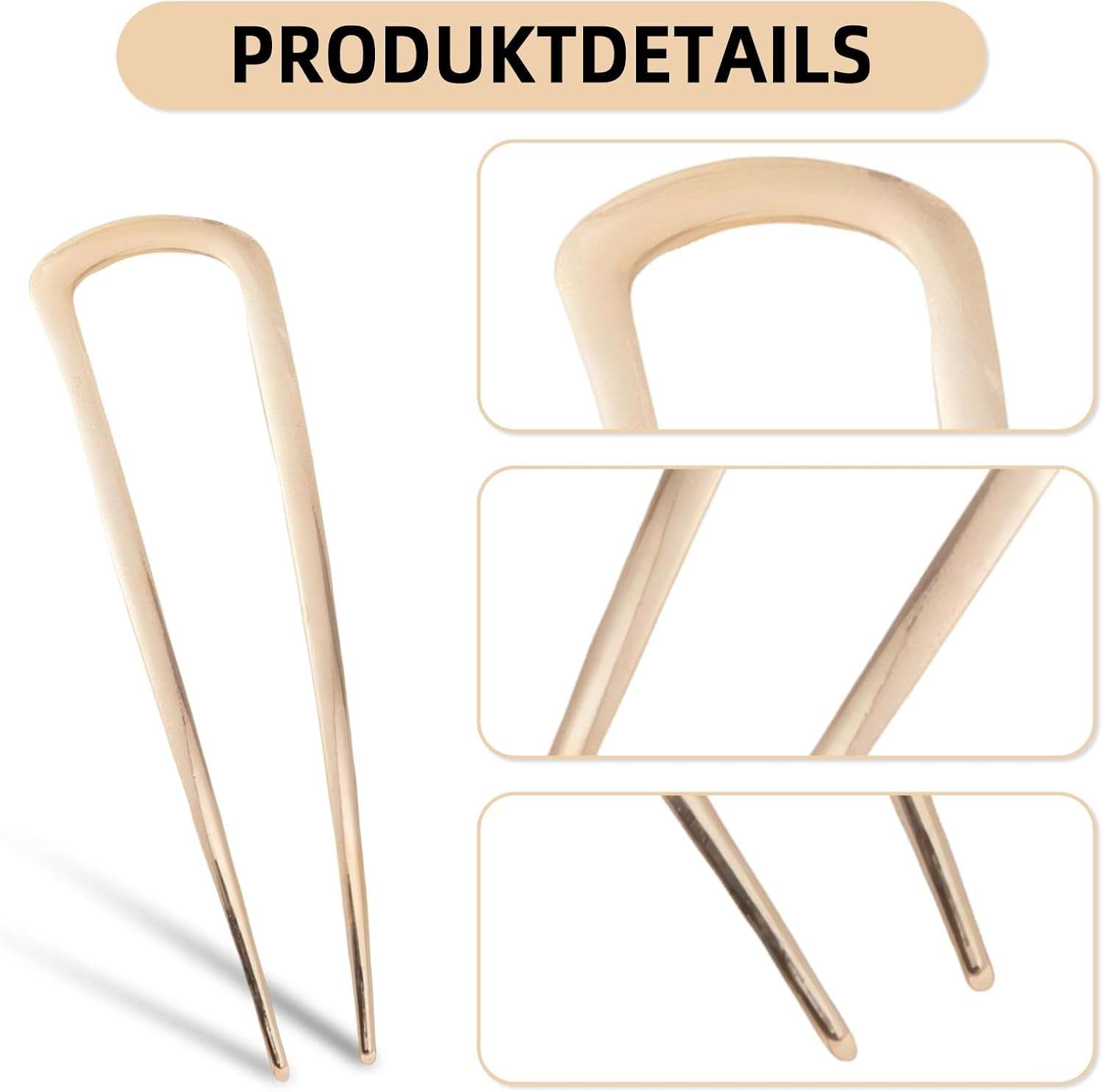 Huotflame U-Shaped Hair Pins Set of 3 - Metal Hair Pins in Gold, Silver, Black - Non-Slip Bun Clips for Women with Thick Hair, Elegant Hair Clips for French Twist image number 6