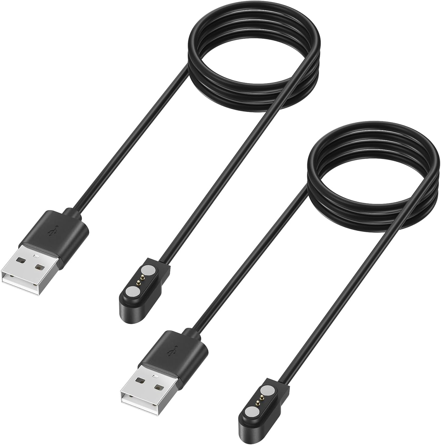 2 Pack 2 Pin Magnetic Charger for Smart Watch, 1M USB Cable for Yamay SW023, Wiliful SW021, Letsfit ID205, Vigorun ID216, Umidigi Uwatch 2/2S/3/3S/Urun/Urun S/Ufit/Haylou GST image number 1