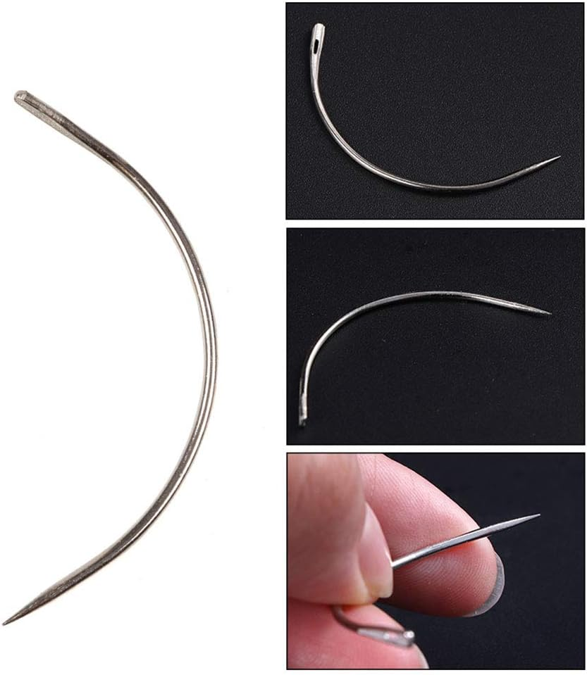 1Set Weaving Thread Polyester Sewing with 50PCS Wig T Pins,20Pcs 63Mm+76Mm C Type Needles Curved Hair Needles Black Sewing Cord image number 5