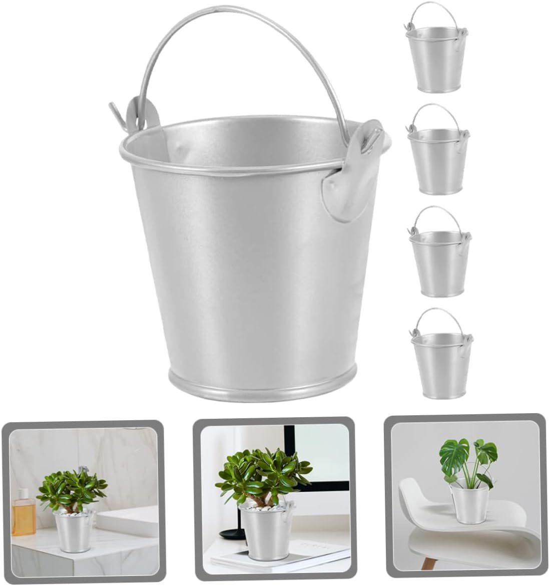BRIGHTFUFU 5Pcs Mini Galvanized Tin Buckets with Handle for Succulent Plants and Candy Party Favors, Small Metal Planters Flower Holders for Wedding Decorations and Crafts image number 1