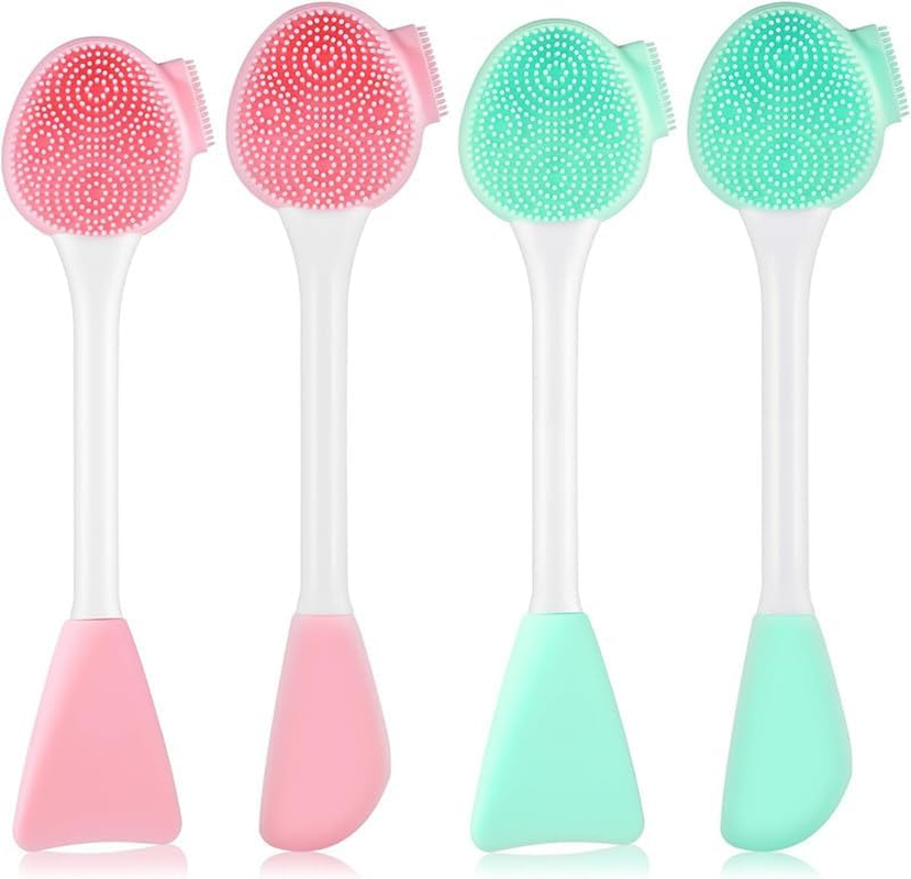 Silicone Face Cleansing Brush Set, 4 Pieces, Double-Sided Facial Scrubber and Mask Applicator image number 2