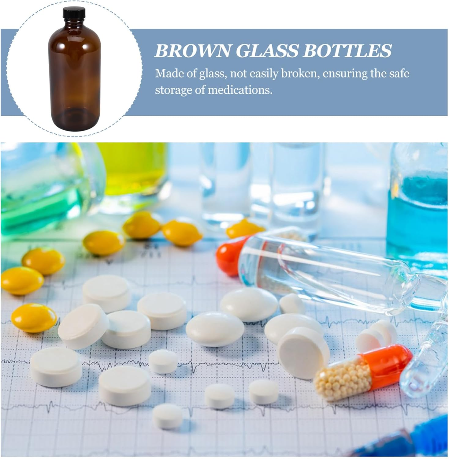 SOLUSTRE Refillable 500Ml Brown Glass Bottle Laboratory Reagent Medicine Storage Lightweight and Sturdy image number 1