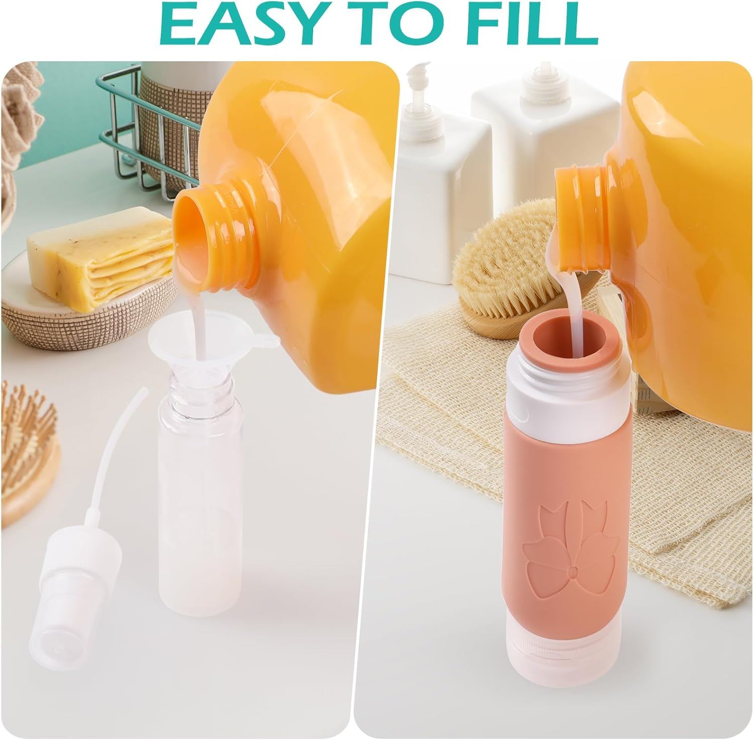 16Pcs Travel Bottles Set, Geeric Silicone Refillable Toiletry Bottle with Funnel,60/90Ml TSA Approved Leak-Proof Small Cream Can Spray Bottle for Shampoo, Lotion,Cream+Waterproof Bag image number 1