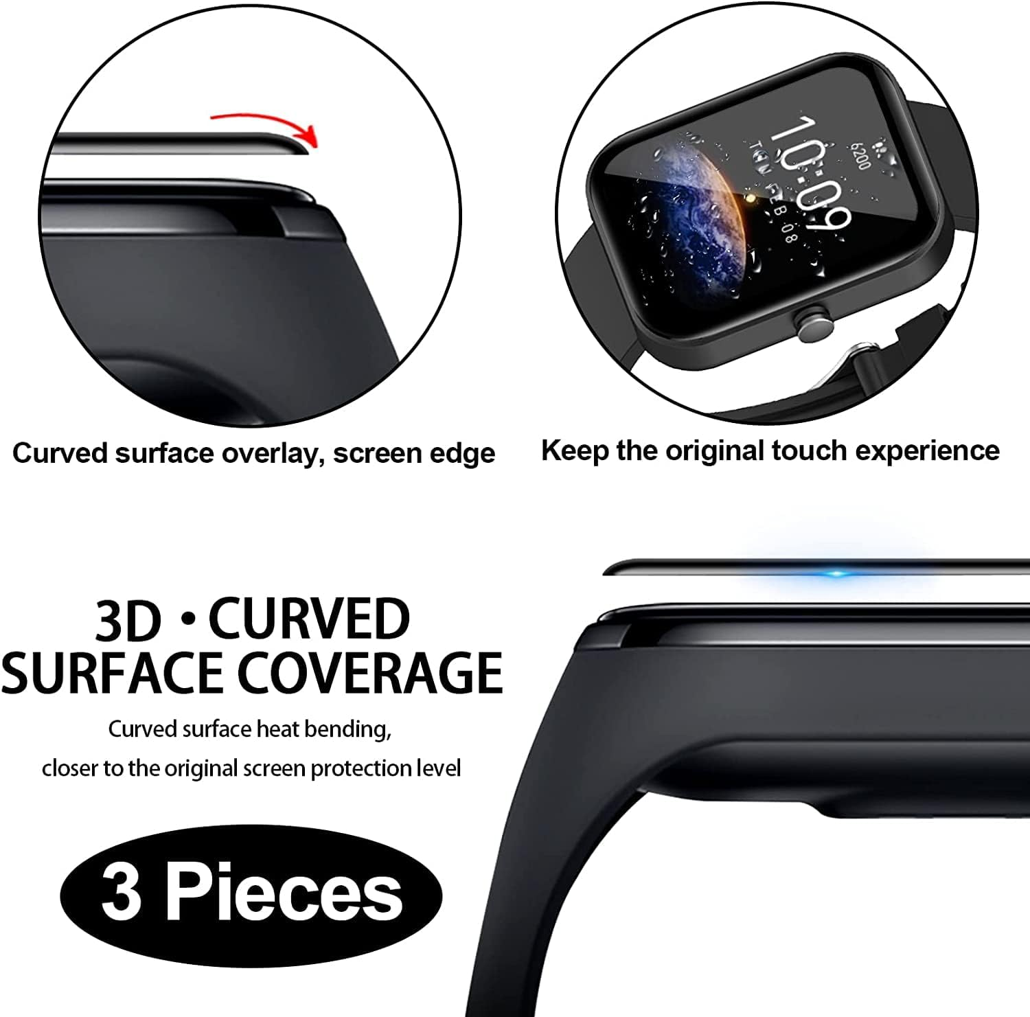 Wookfiss Screen Protector for Garmin Venu 3S Tempered Glass Screen Protector, Pack of 3, Soft HD Clear Glass Screen Protector, 3D Full Coverage, Anti-Scratch, Bubble-Free, TPU Soft Film image number 3