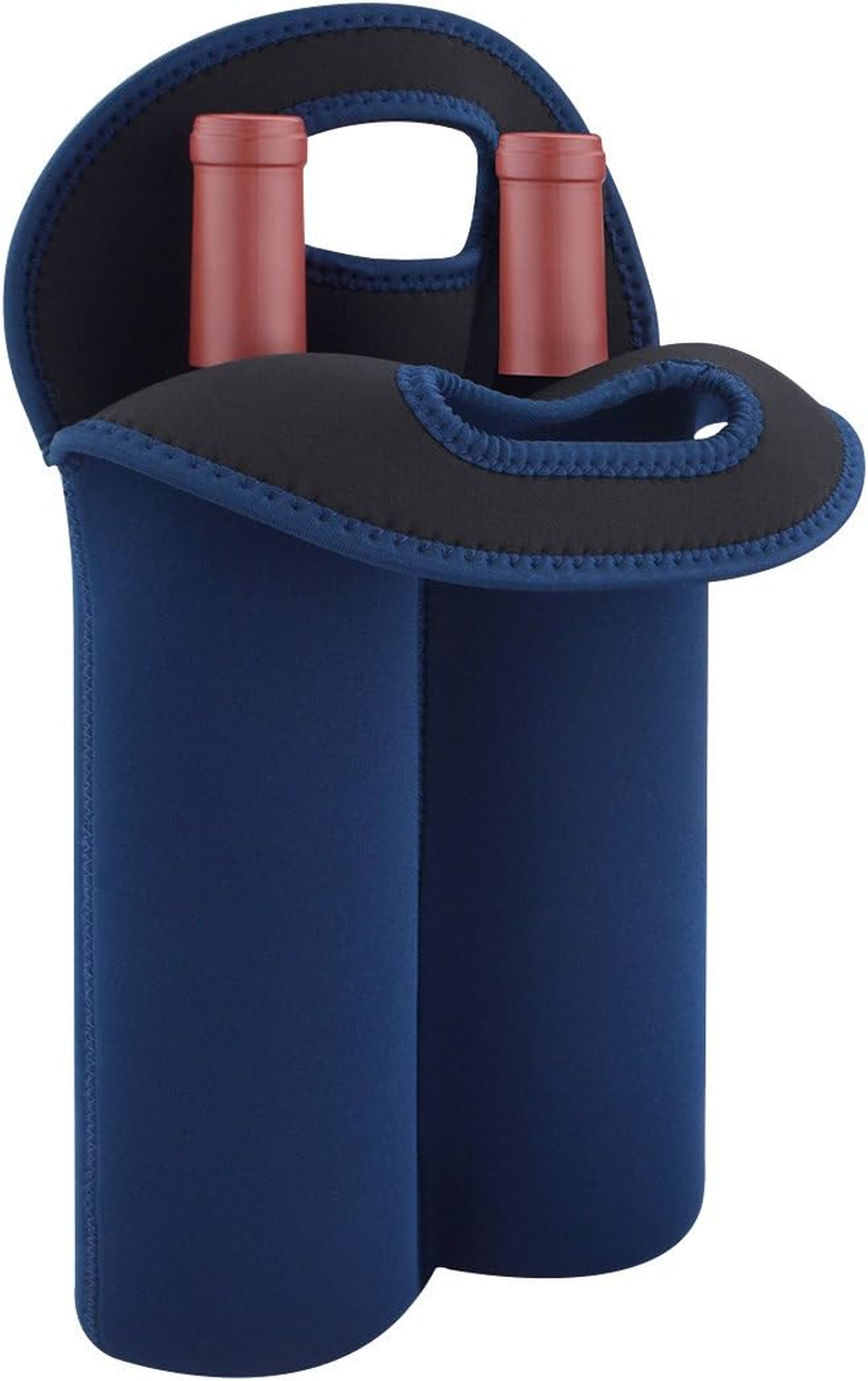 Linkidea Wine Travel Cooler Bag Holder, Two Bottle Wine Tote & Portable Beverage Chiller, Dual Slots Beer Insulated Neoprene Handbag, Compatible with Wine, Beer (Black)