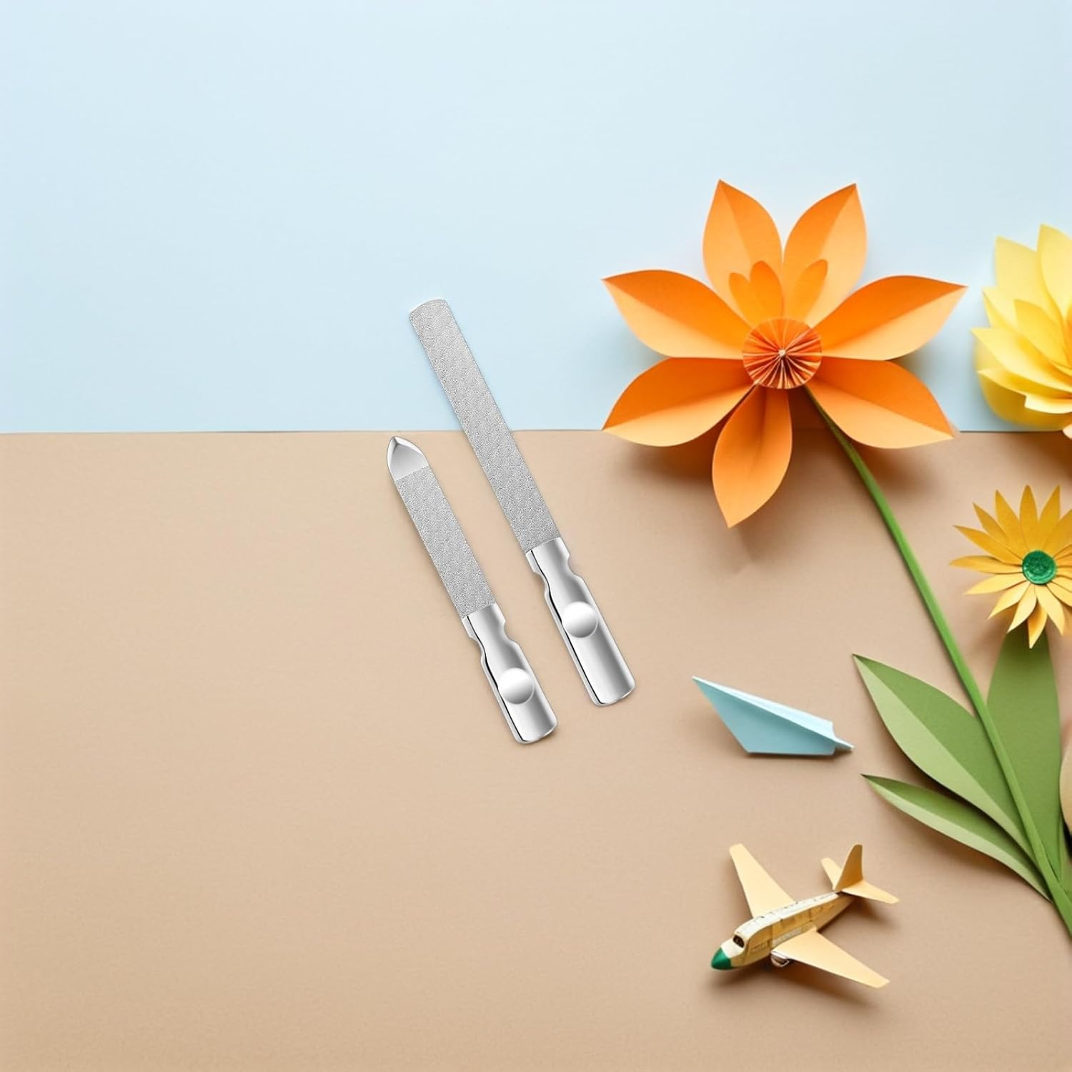 WOONEKY 1 Set Nail File: Double Sided Stainless Steel Nail File with - Portable Manicure Fingernail Buffer Care Tools for Home Travel Use image number 1