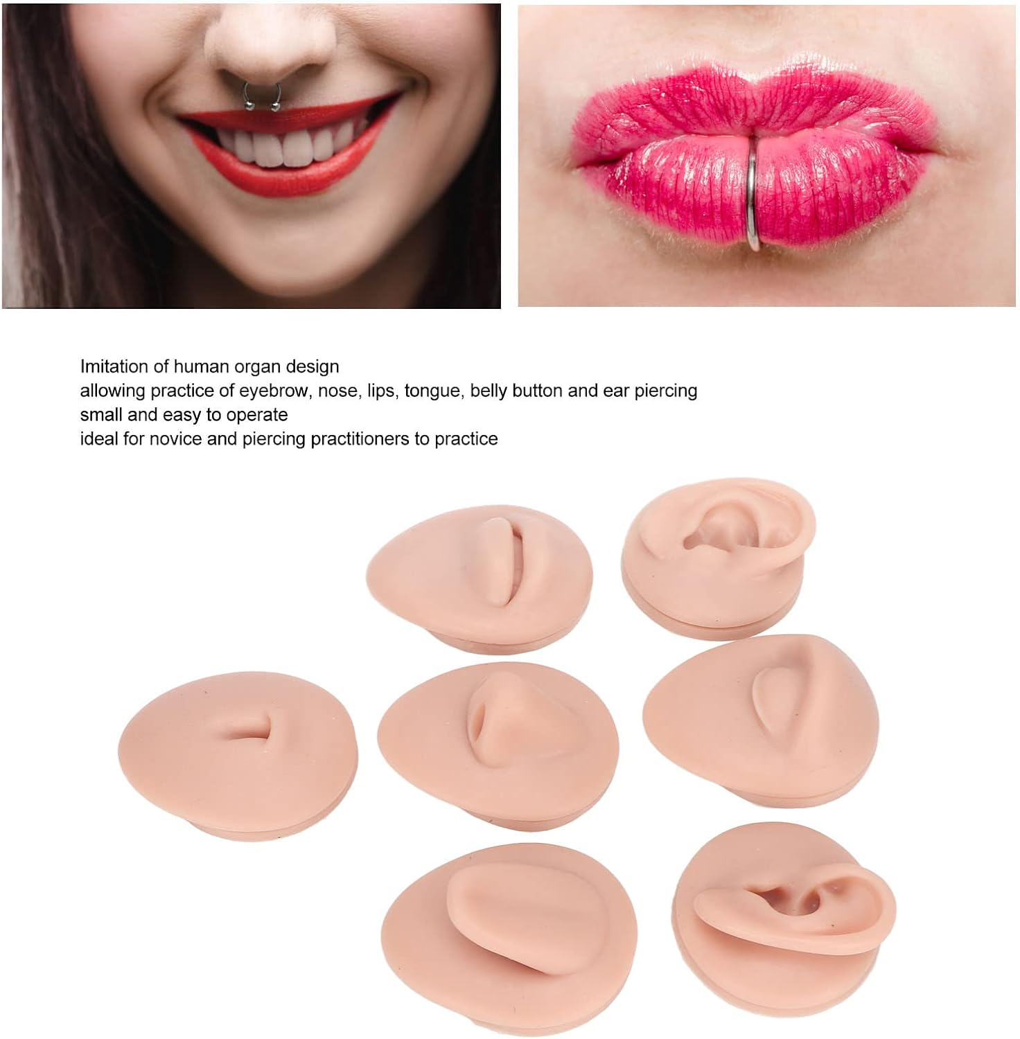 Body Piercing Practice Model, Simulation Ear Model Mouth Belly Button Model 3D Reusable Silicone for Novice (Medium Skin Color) image number 6