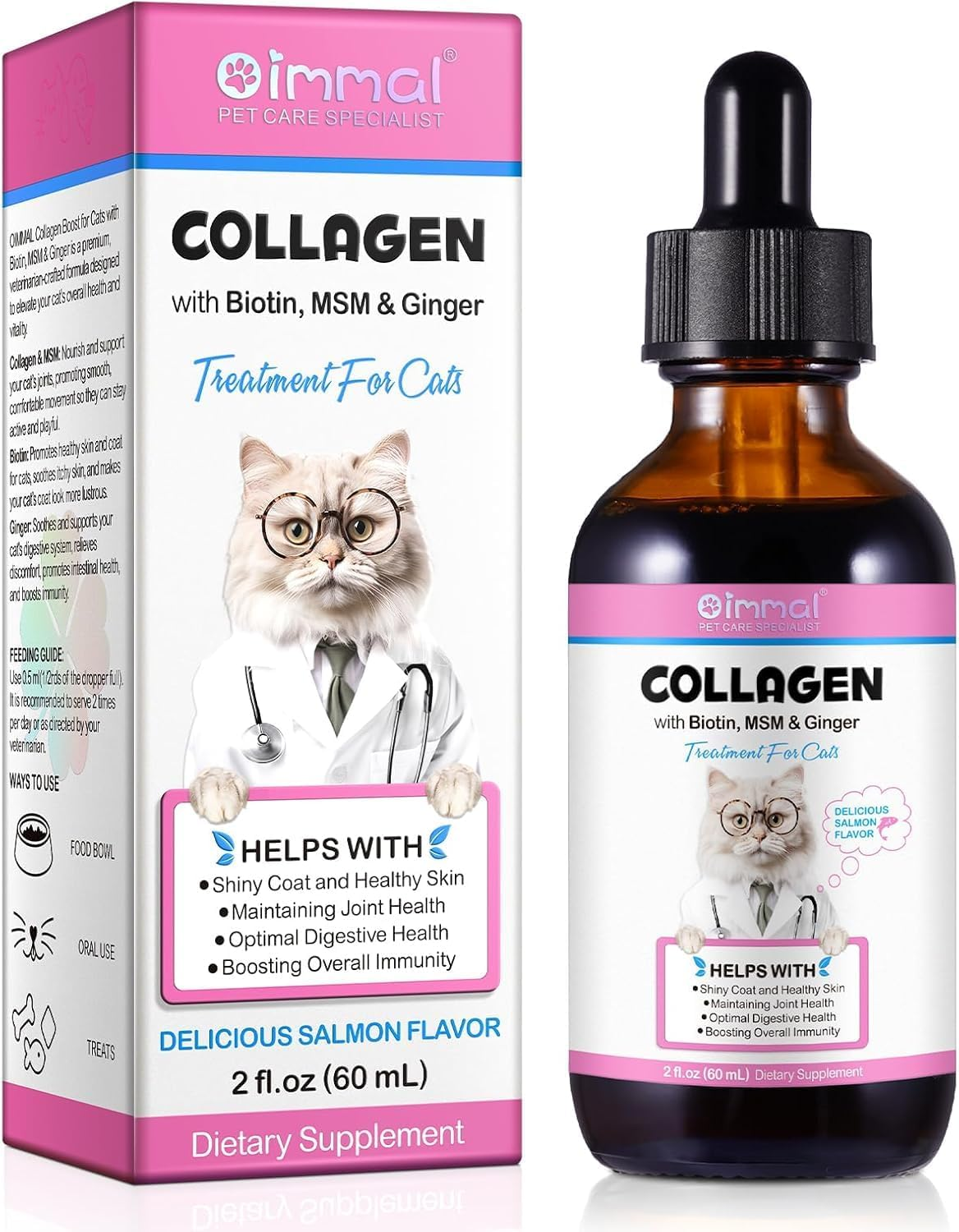 Collagen for Cats 60Ml | Liquid Cat Collagen Supplement with Biotin, MSM & Ginger | Supports Skin, Coat, Joint & Digestive Health | Salmon Flavour image number 1
