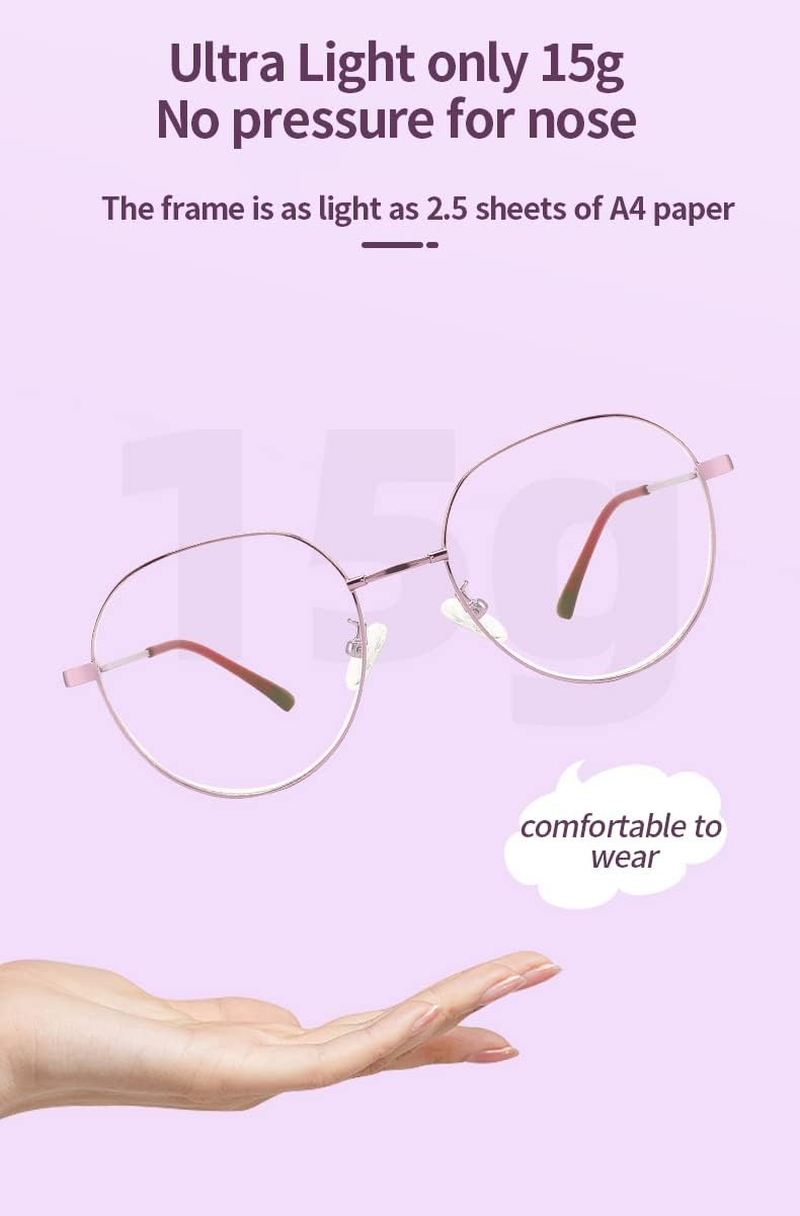 Reading Glasses for Women with Flex Memory Titanium, Blue Light Filter Glasses, Reading Aid, 0~4 Diopters, anti Blue, Cute, Round, High Definition, High Transparency, Black/Purple MT-003-W - 2.25 Diopters, Purple image number 2