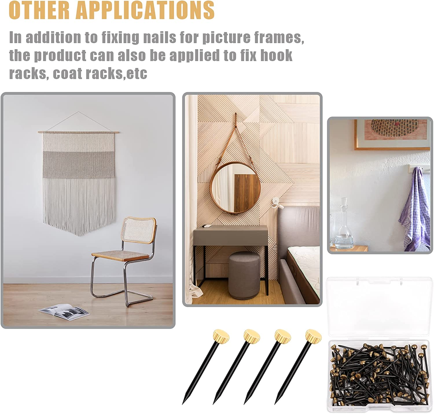 100Pcs Picture Hanging Nails, Sturdy Hanging Hardware Nails Picture Hanger Nails for Woodworking and Hanging Picture Photo Frames (0.98Inch Long) image number 3