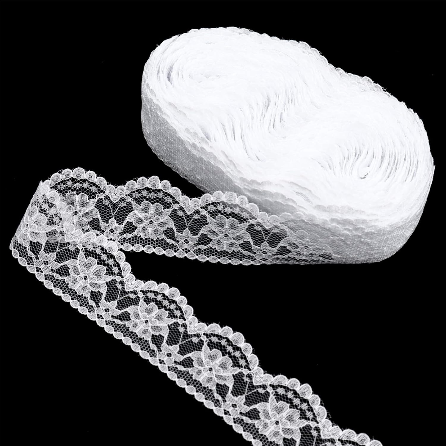 ZNZAKKA White Lace Ribbon Sewing Flower Lace Trim for Crafts Bridal Wedding Decorations, Bouquet and Gift Packaging (1.4Inch, 22 Yards)