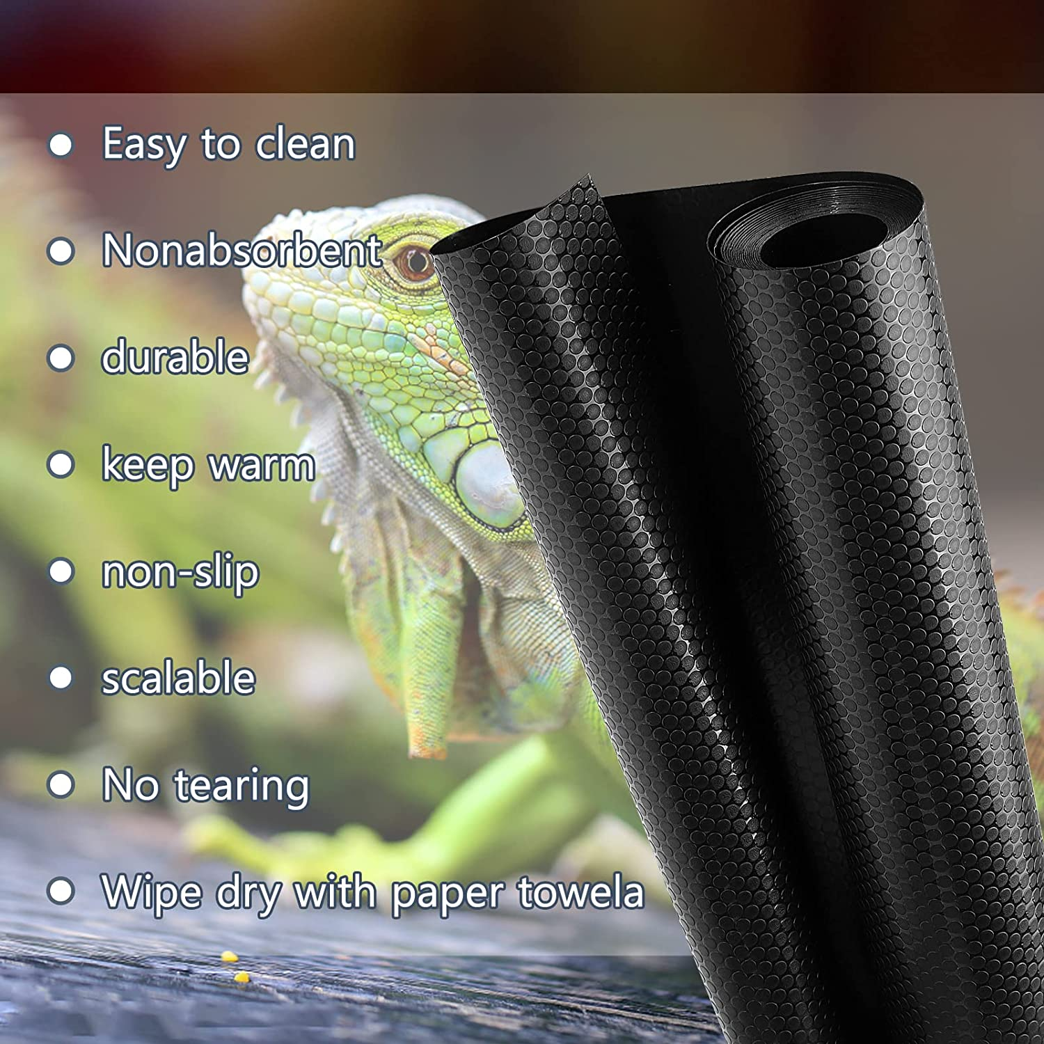 Bearded Dragon Tank Accessories, Reptile Terrarium Carpet Substrate for Leopard Gecko, Lizard, Iguana, Snake, Tortoise, Non-Adhesive Reptile Habitat Bedding(Black 79Inch) image number 2