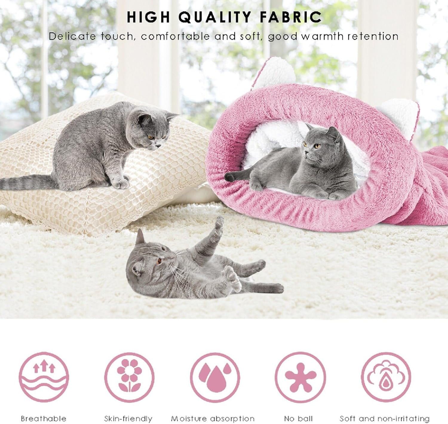 NCONCO Cat Sleeping Bag, Pet Bed, Cat Sleeping Bag, Warm Cosy, Covered, Self-Heating, Cuddle Bag, Half Covered Cave for Cats, Puppies (Pink, M) image number 2