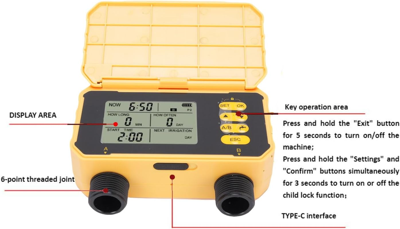 Solar Powered Sprinkler Timer with Rain Delay - Dual Zone Smart Irrigation Controller for Garden, Programmable Outdoor Watering System with Type-C Charging & Filter image number 1