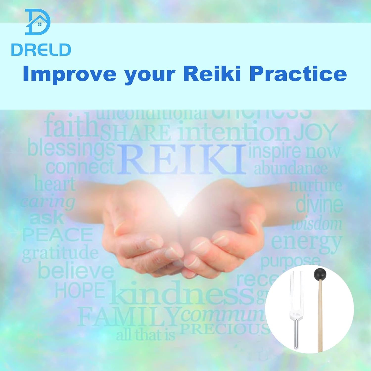 528 Hz Tuning Fork for DNA Repair Healing, Perfect Healing, Musical Instrument, Sound Therapy, Vibration, with Silicone Hammer, Bag and Cleaning Cloth image number 5