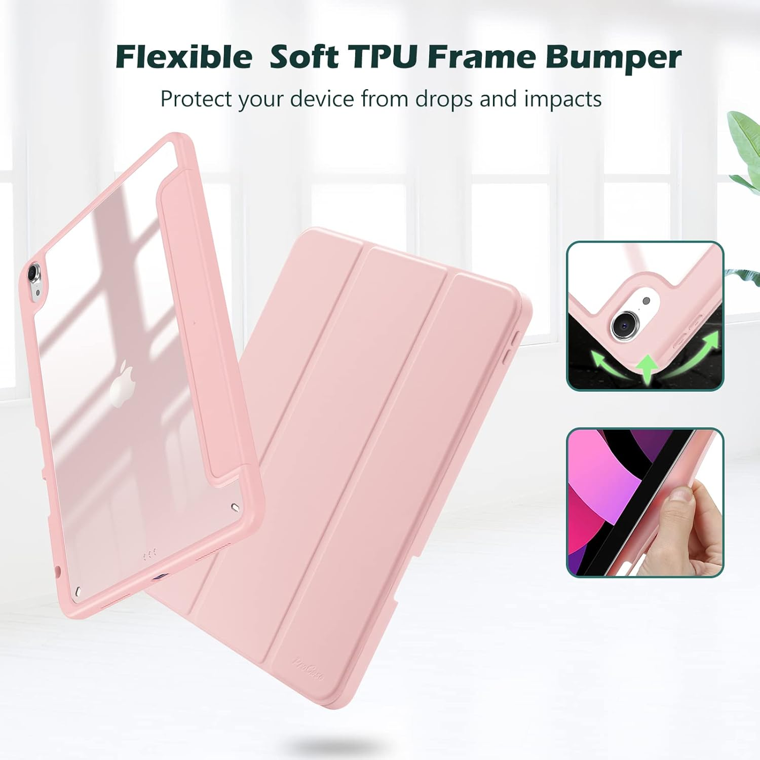 Procase Case for Ipad Air 11 Inch 2025 M3/ 2024 M2, 10.9 Inch Air 5Th/ 4Th Generation Case with Pencil Holder, Smart Protective Cover for Ipad Air 5 4 -Pink image number 4