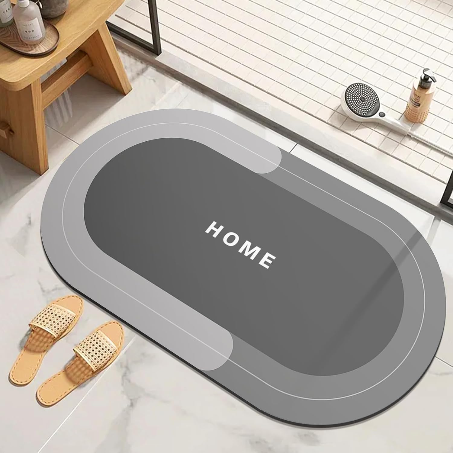 Bath Mat Rugs Non Slip Quick Dry Bathroom Mats Super Absorbent Rubber Bath Mats for Bathroom Floor (Dark Grey, 40 X 60 Cm)