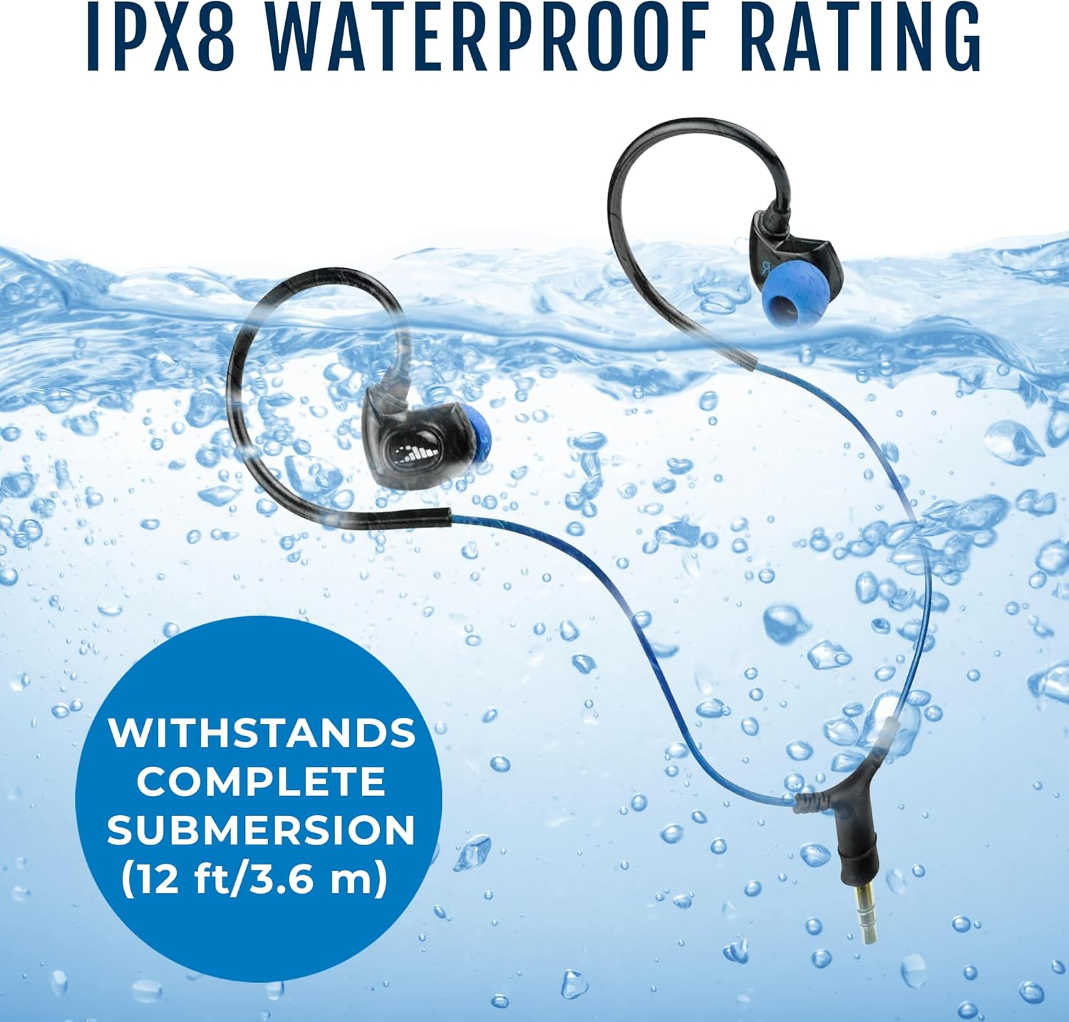H2O Audio Surge SX10 Waterproof IPX8 Headphones &ndash;(Short Cord Design), In-Ear Noise Cancelling Earbuds for Swimming, Running, Sports &ndash; Lightweight, Secure Fit, Dynamic Bass, Memory Foam Tips image number 5
