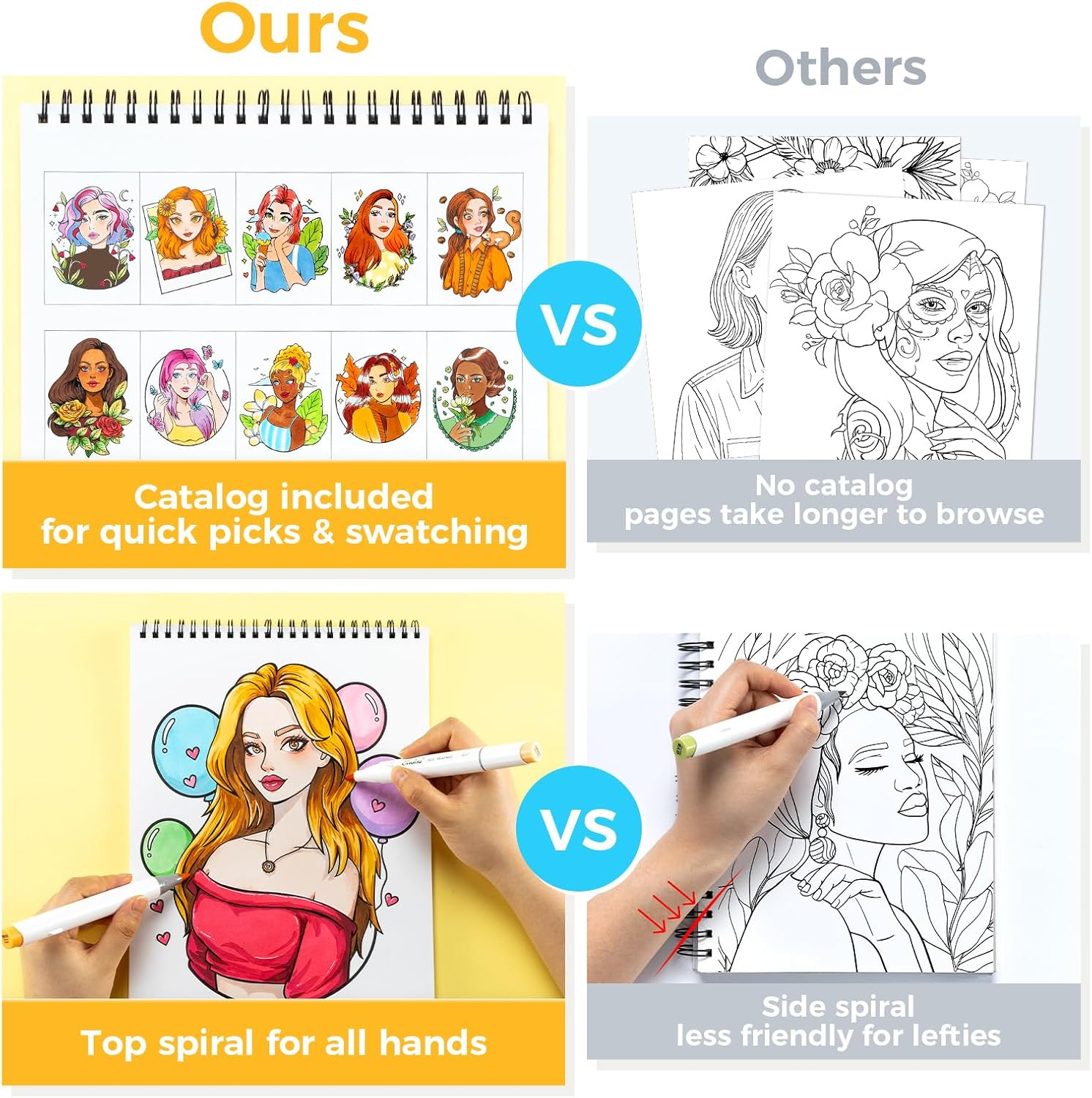 Ohuhu Double Sided Adult Colouring Book Bleedproof - Portraits of Joy - 20 Sheets/40 Pages Spiral Bound Page Double Sided Design Coloring Book -Perfect Stress-Relieving Gift Coloring Book image number 3