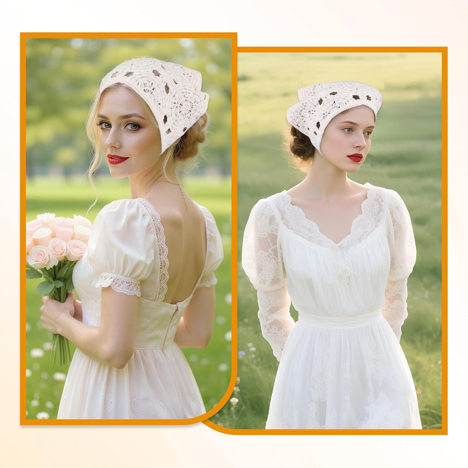 Fdclixuvol Women'S Handmade Crochet Headband Triangle, Boho Triangle Scarf Bandana, Hair Bands Retro Crochet Bandana Headband Hair Scarf Headscarf, Floral Design Lightweight Summer Look Turban Hair image number 2