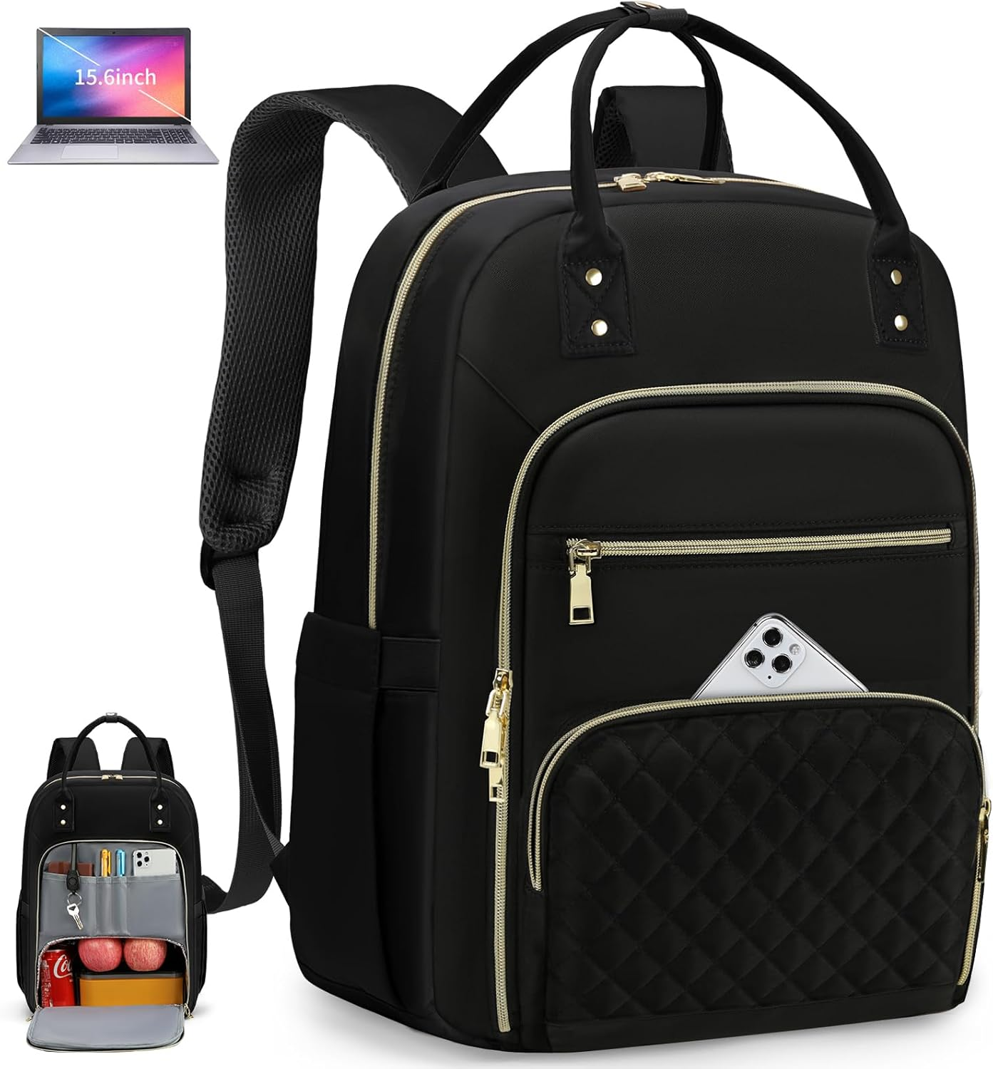 Lunch Backpack 15.6 Inch Laptop Backpack for Women Water Resistant Work Backpack with USB Charging Port Travel Business Backpack with Lunch Compartment image number 5