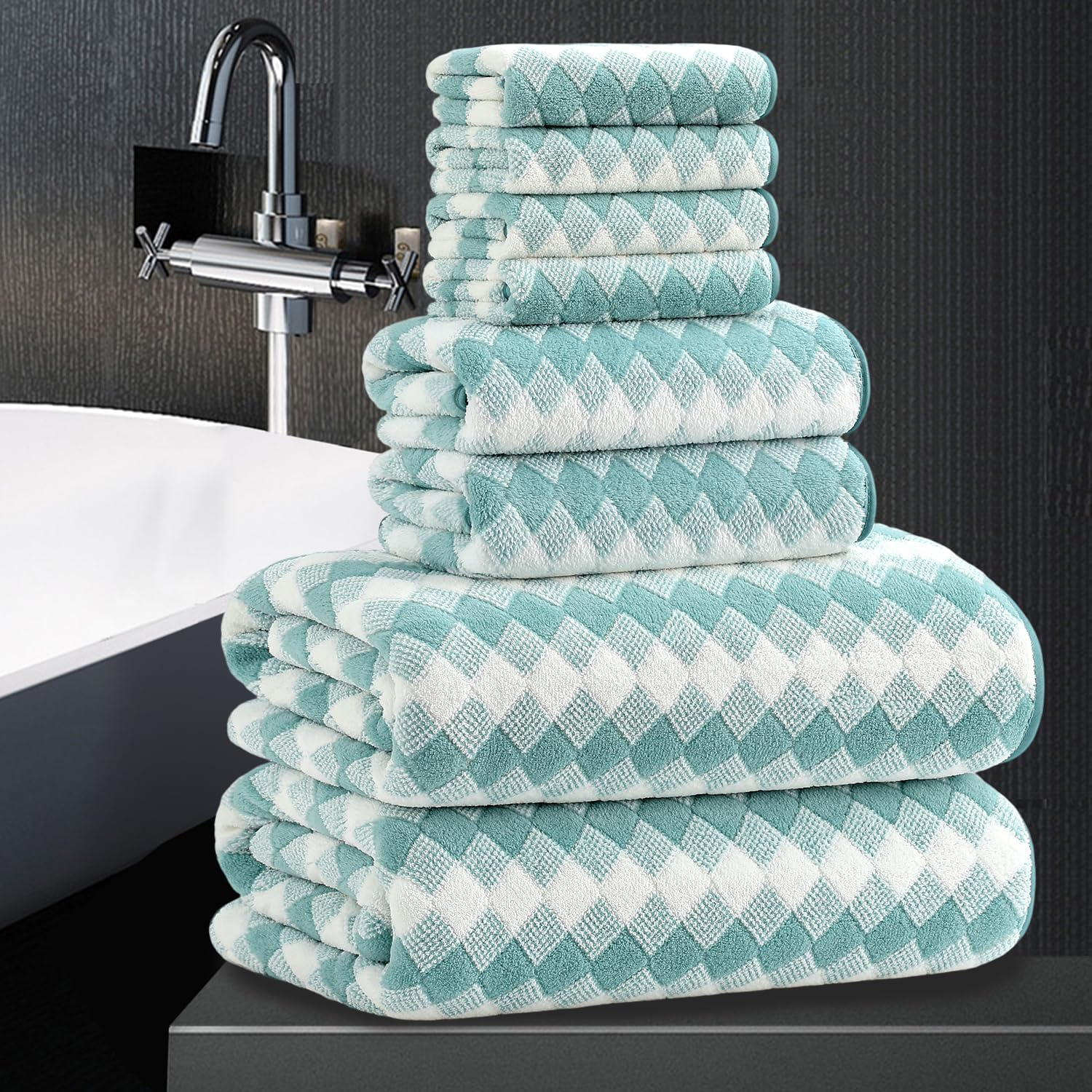 8 Piece Bathroom Towel Set Navy Blue |2 Oversized Large Bath Towels Sheet,2 Hand Towels and 4 Washcloths| 600GSM Ultra Soft Luxury Premium Towel Set Highly Absorbent Quick Dry Hotel Towel Collection
