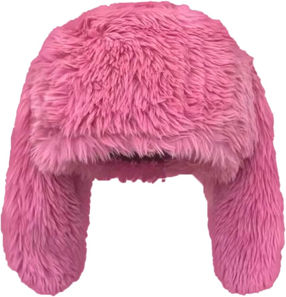 CENZICOM Plush Bunny Beanie Hat with Long Ears, Winter Hat for Women - Rosered image number 3