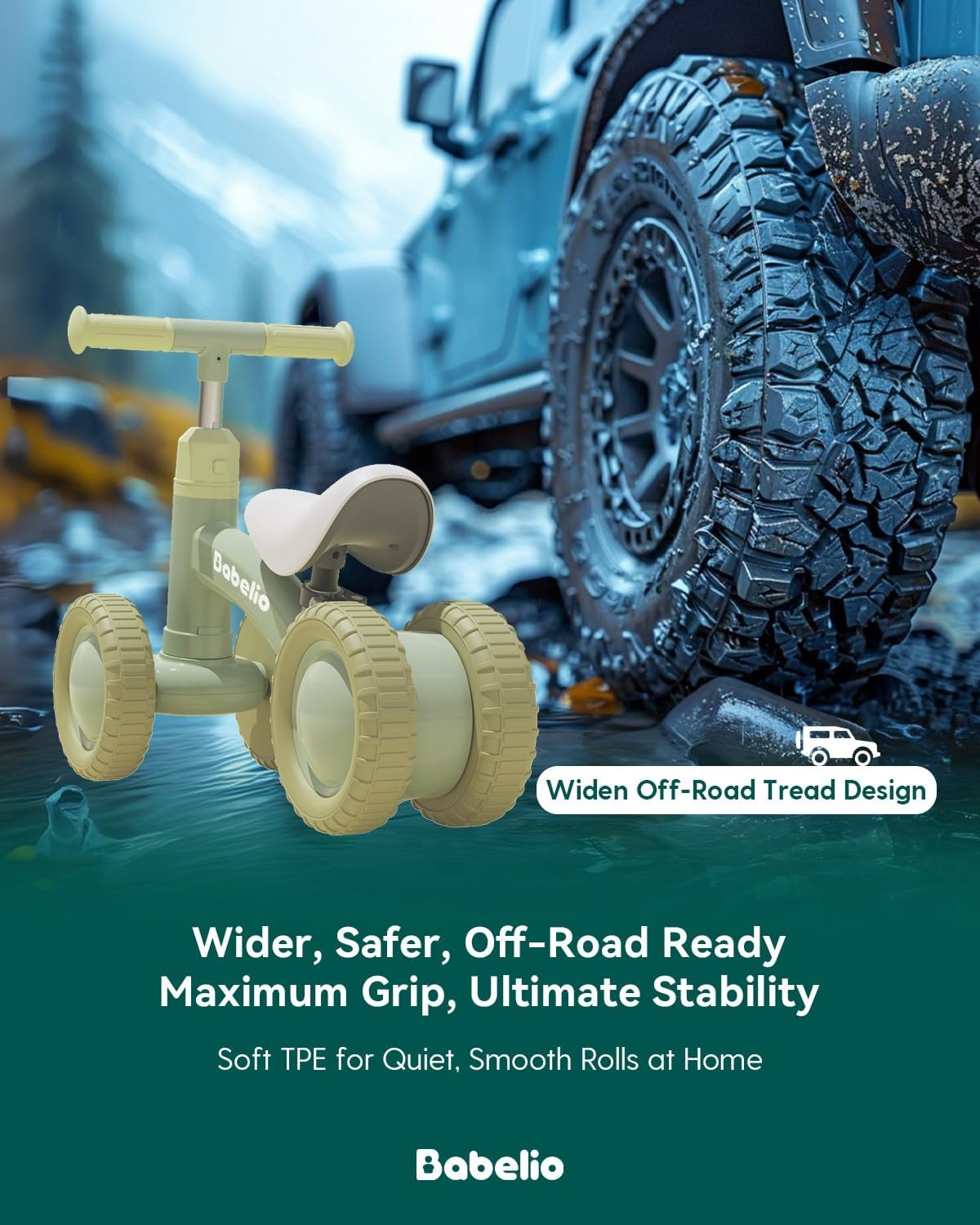 BABELIO Baby Balance Bike for 1 Year Old Boys Girls, 10-36 Month Toddler Balance Bike, 4-Wheel Off-Roader Design, Adjustable Seat & Handlebar - Black image number 5