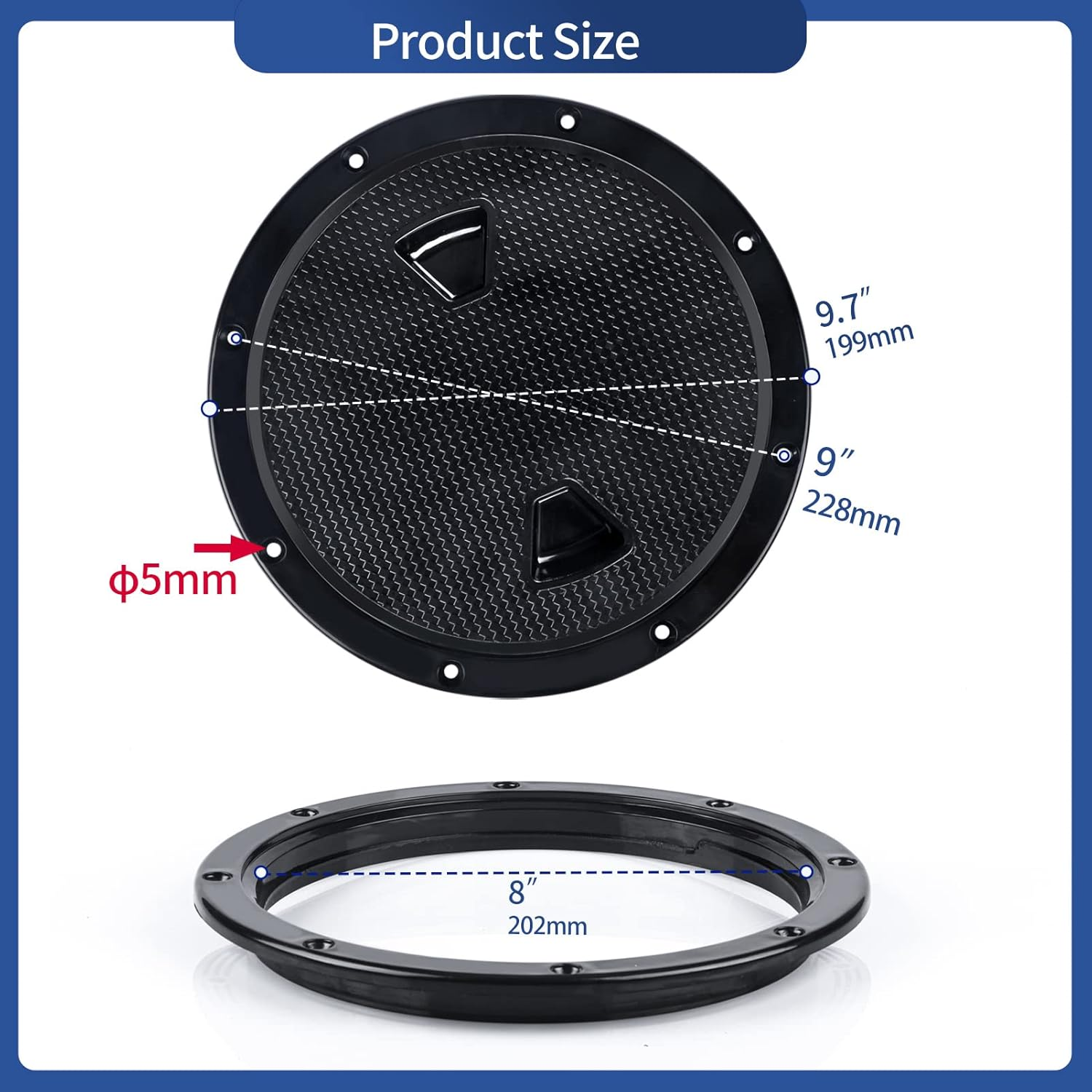 Smartmarine Boat Hatch Black 4" 6" 8" round Non Slip Inspection Hatch W/Detachable Cover for Marine Boat Yacht image number 5