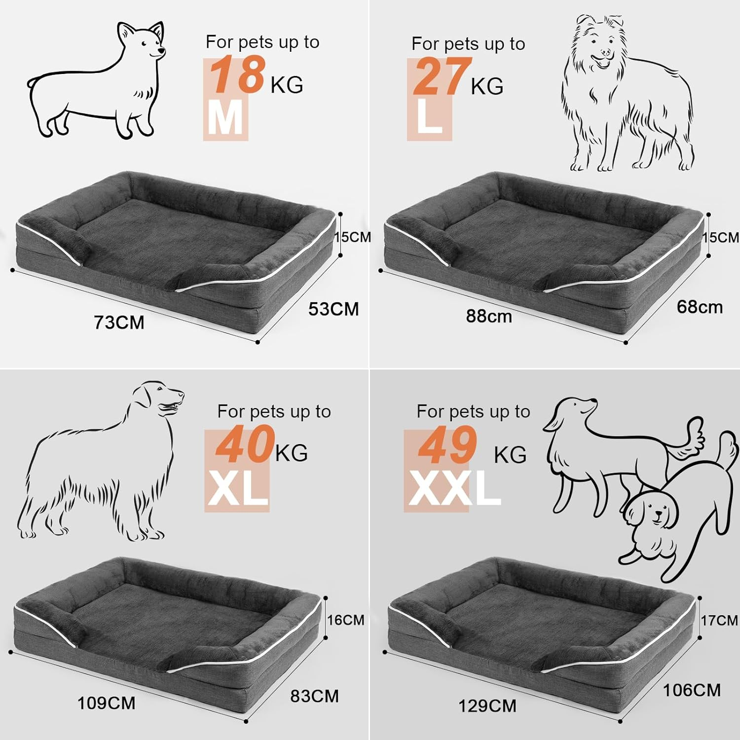 Dog Bed for Medium Large Dogs, Dog Sofa Bed Rectangle Pet Bed Washable Dog Bed Cozy Faux Fur Large Dog Bed Cushion, Dark Grey, Large(88 * 68Cm) image number 6