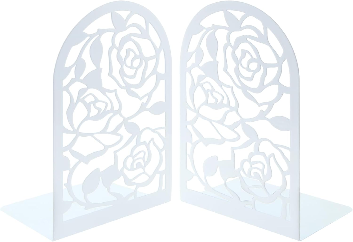 Elegant Rose Bookends Hollow-Out Rose Flower Book Ends Shelves Organizer Metal Book Stands Journal Book Holder Reading Room Decorative Bookends Library Book Stoppers for Office Home School (Black)