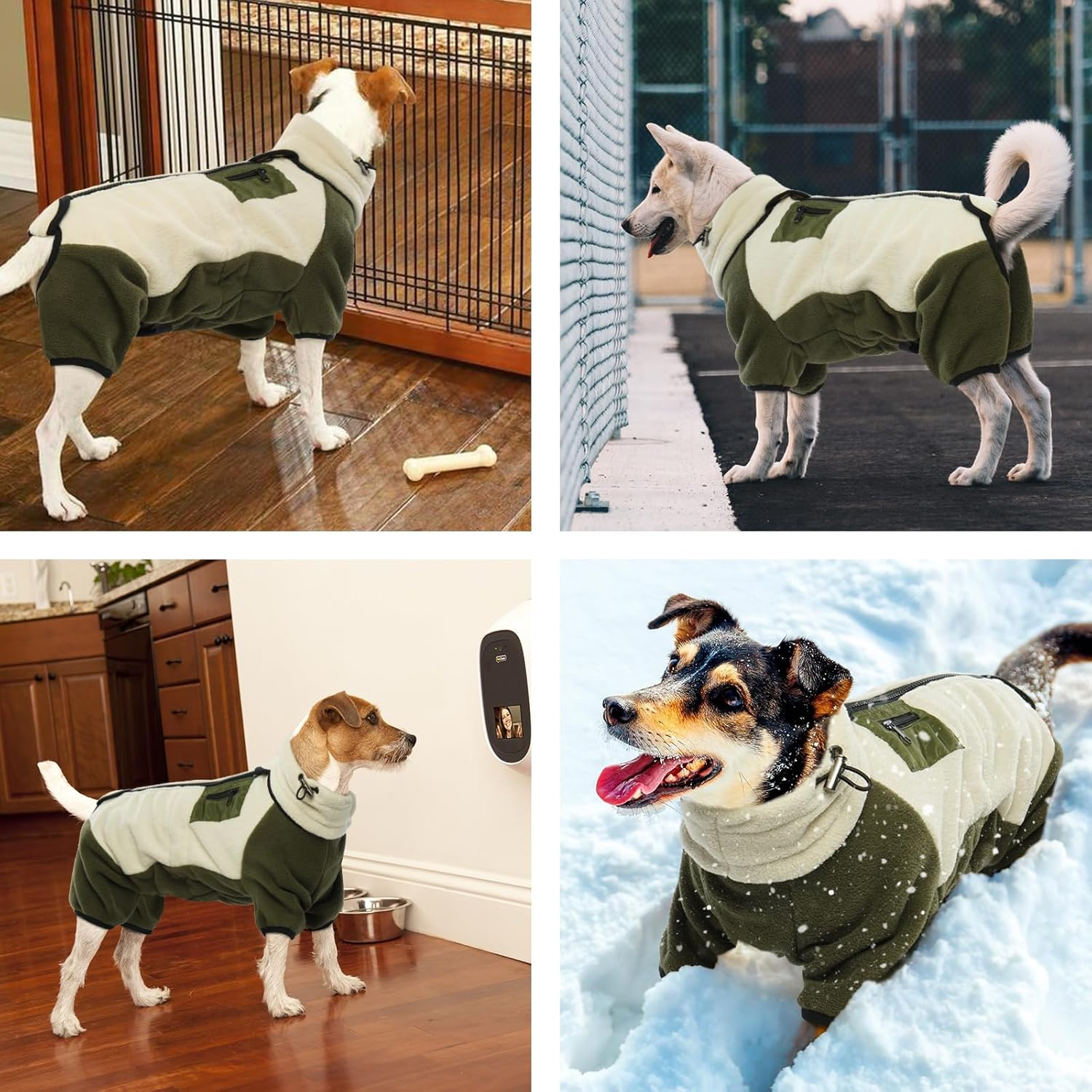 Dog Fleece Coat, Winter Comfy Pullover Dog Pjs Onesie Warm Coats & Jackets with Legs Full Coverage Dog Cold Weather Clothes Cozy with Zipper Closure Indoor & Outdoor Wear(Beige, XL) image number 4