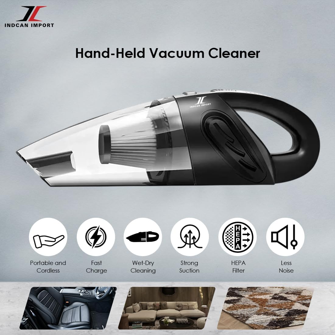 Portable Car Vacuum Cleaner High Suction Handheld Auto Vacuum for Car Interior Detailing Cordless, Powerful & Lightweight Mini Vacuum for Cars, Trucks & Suvs image number 6