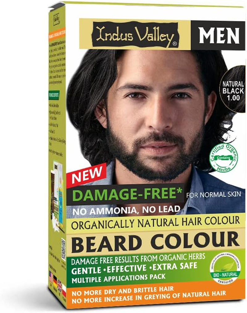 Indus Valley Natural Organic Damage Free Beard Hair Color & Moustache, Beard Dye for Grey Hair with Brush & Beard Oil Included (Black) image number 3