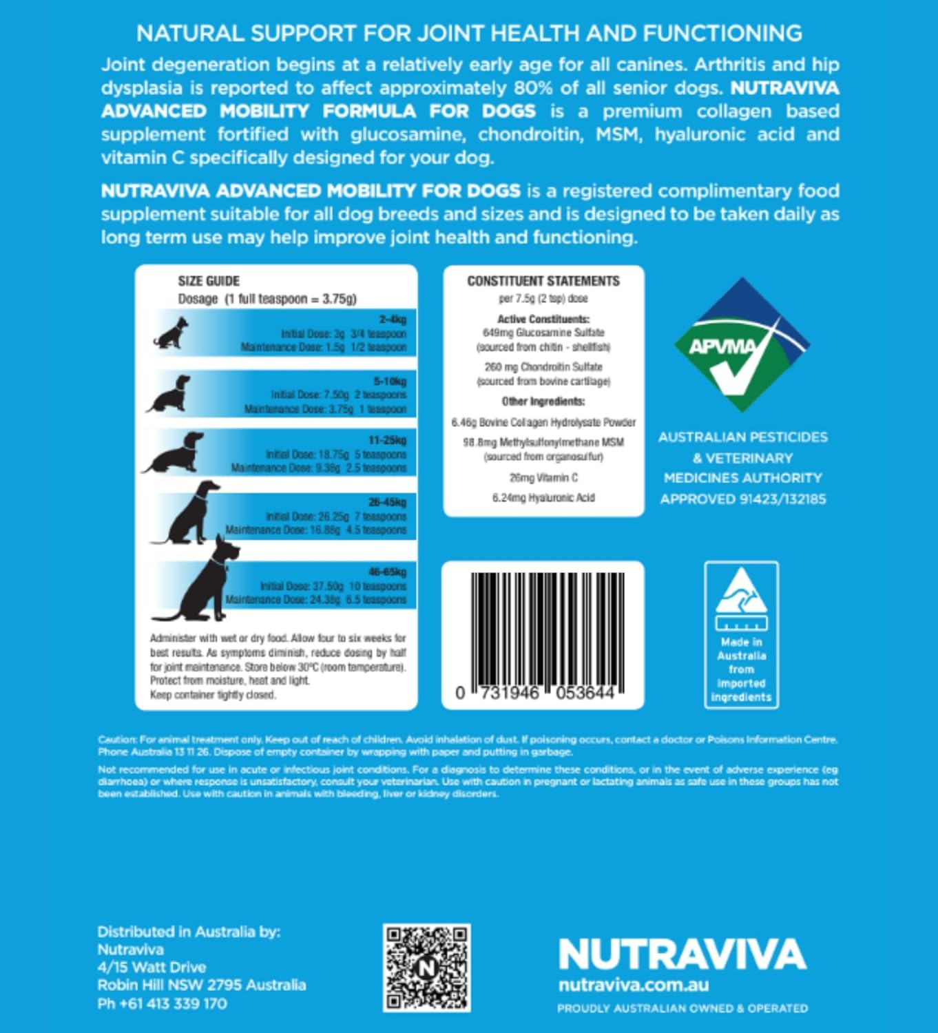 Nutraviva Advanced Mobility Formula for Dogs 250 G image number 1