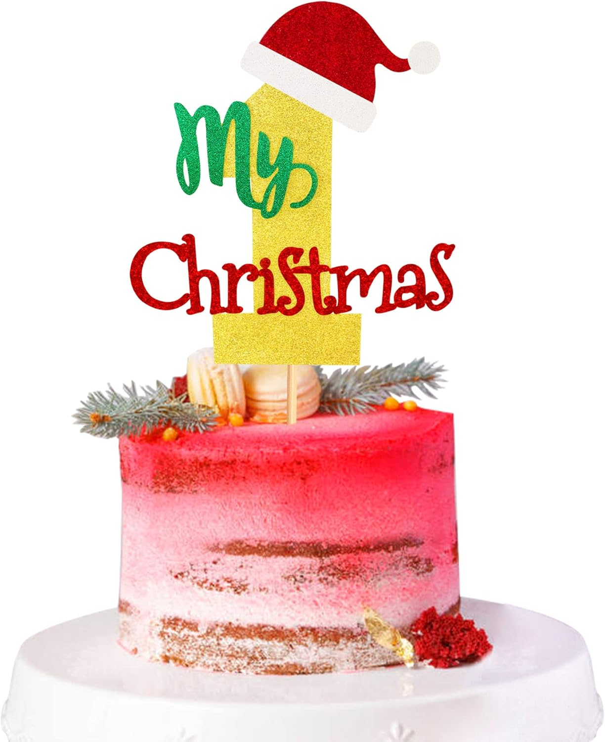 1Pcs My First Christmas Cake Topper Christmas Hat Merry Christmas 1St Birthday Cake Decorations for Baby Boy Girl 1St Birthday Theme Party Christmas Party Supplies image number 6