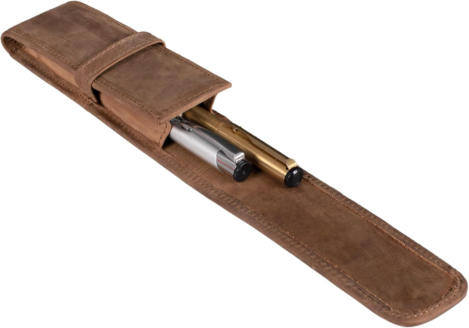 STILORD 'Penn' Leather Pen Case 2 Pens Leather Case Fountain Pen Case Pen Holder for 2 Writing Instruments Pen Case Pen Case Pencil Case Vintage image number 3