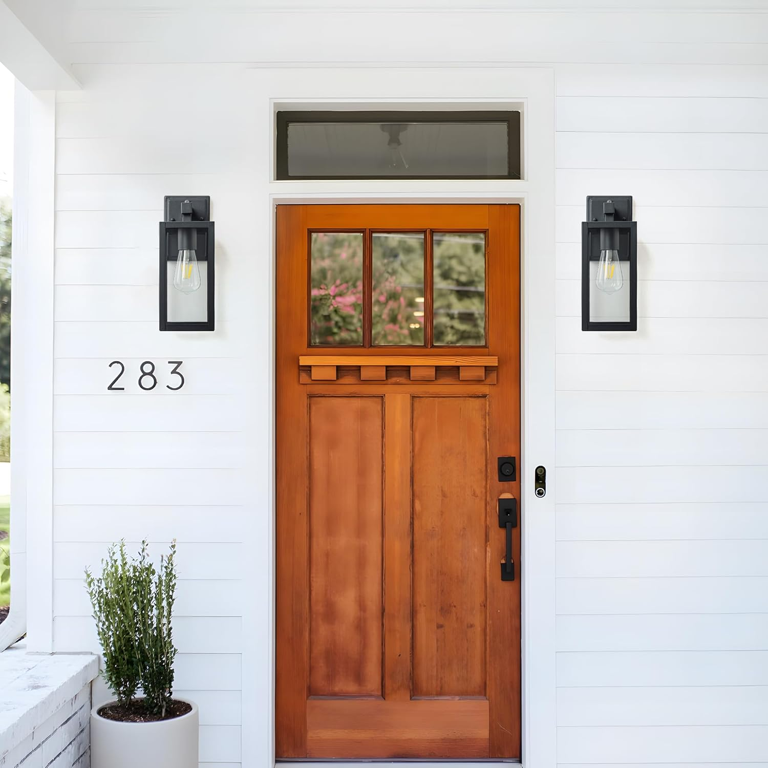 FTL Dusk Till Dawn Outdoor Wall Lights, E27 Wall Lantern Porch Light with Ambient Sensor, Matte Black Exterior Wall Lamp with Clear Glass, outside Sensor Wall Light Fixture for Patio, IP44 Waterproof image number 2