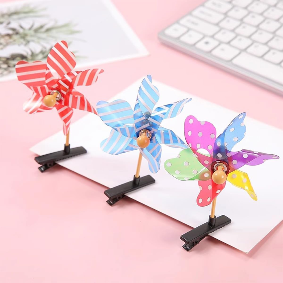 Hair Clip, Windmill, Pack of 10 Small Hair Pins with Rotating Windmills, Colourful, Hair Clip for Parties, Stage Performances, Excursions image number 3