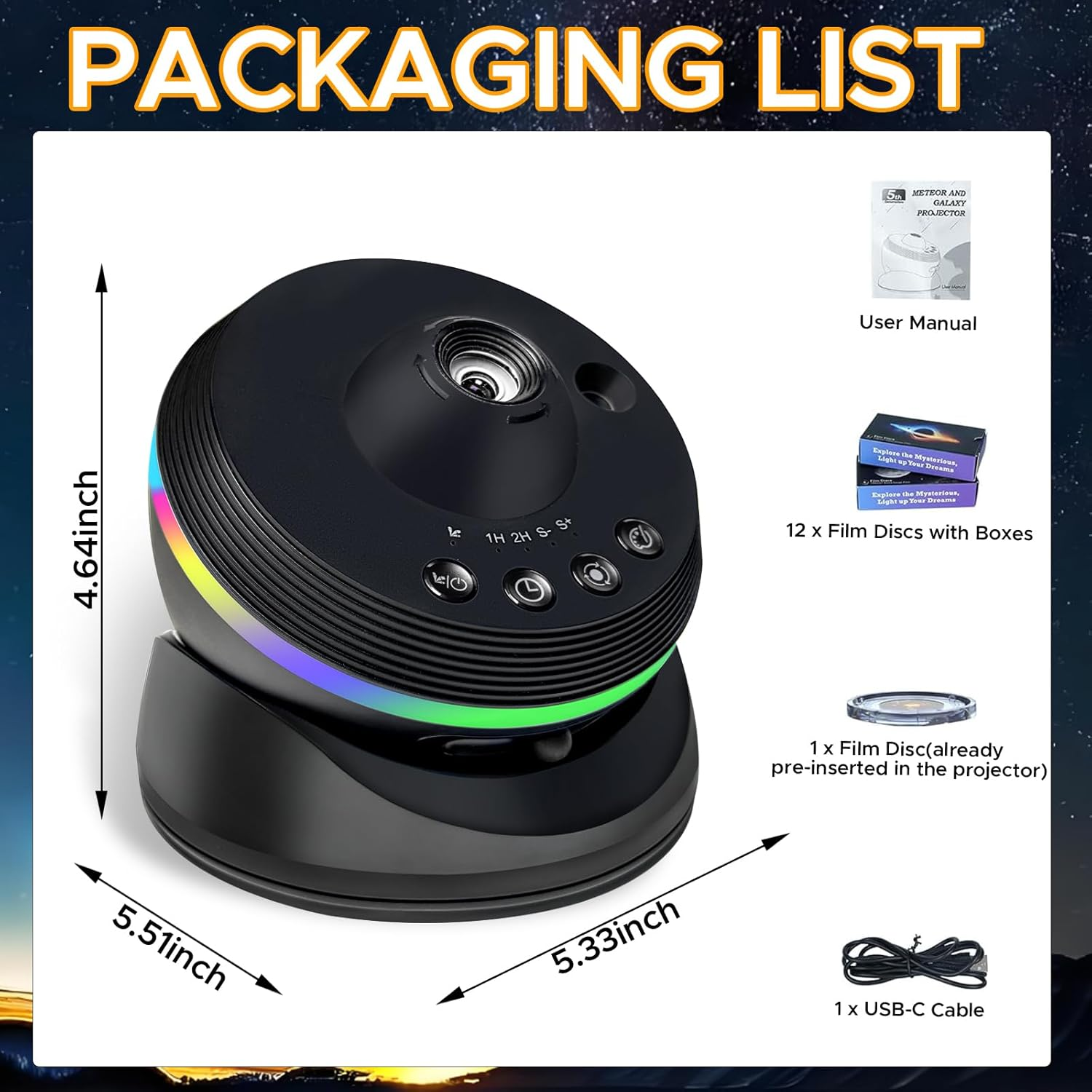 Galaxy Projector, 13 in 1 Star Light Projector Starry Sleep Night Light with Dynamic Meteors, 360&deg; Rotation, Large Scale Projection for Bedroom Living Room Ceiling Home Theater Decor image number 1