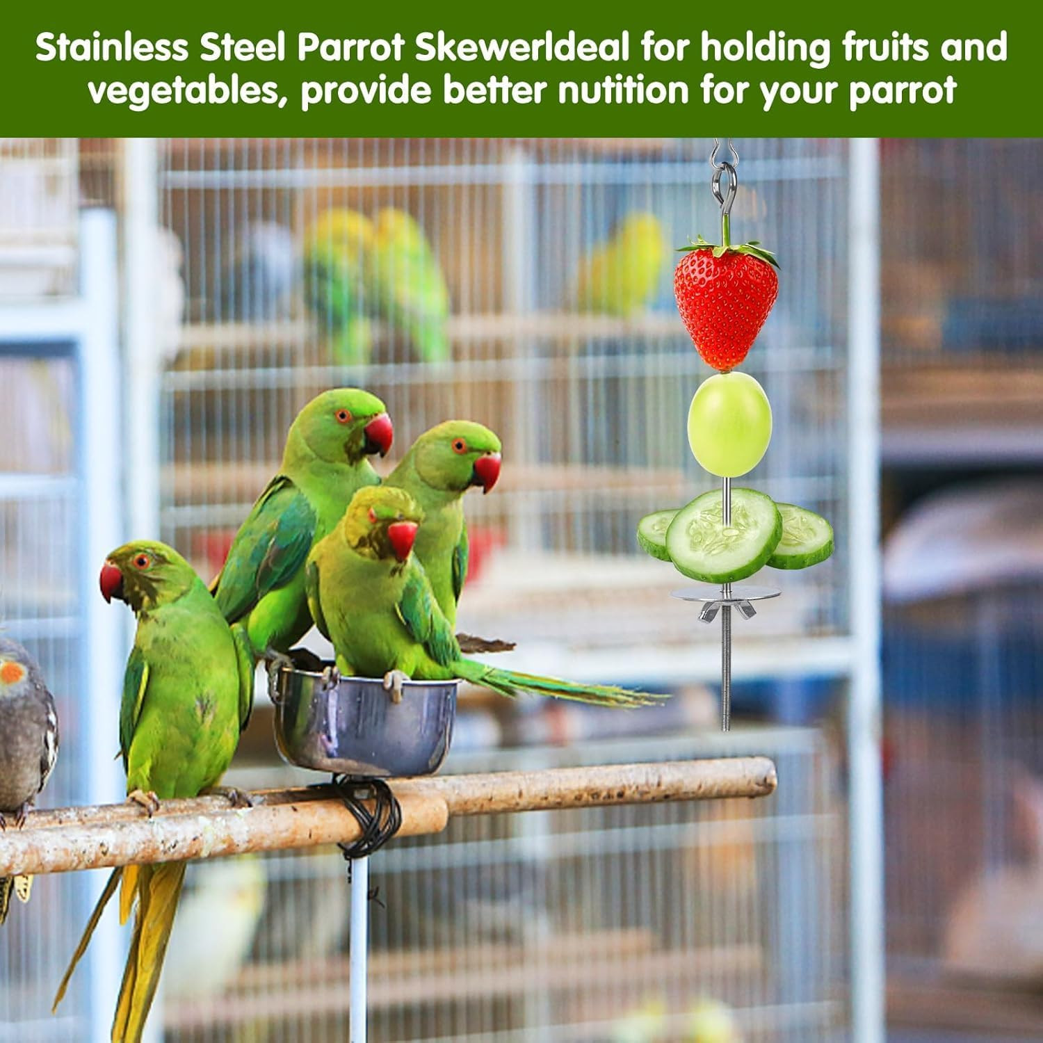 Stainless Steel Bird Treat Skewers, 4Pcs Stainless Steel Bird Treat Feeders Skewer, Parrot Fruit and Vegetable Holder, Parrot Vegetable Stick Skewers, Parrot Treats Fruit Stick Bird Food Skewer