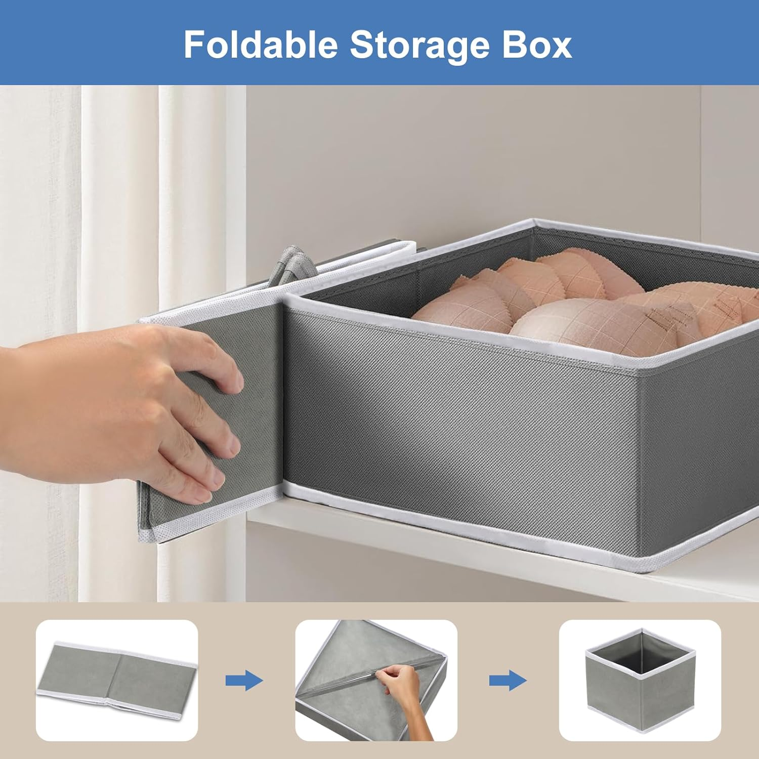 Doublecare 12 Pack Clothes Drawer Organizer, Foldable Drawer Organiser Clothes, Underwear Organiser for Clothes, Pants, Skirts, Socks, Underwears, Baby Clothing, Towel (Grey)