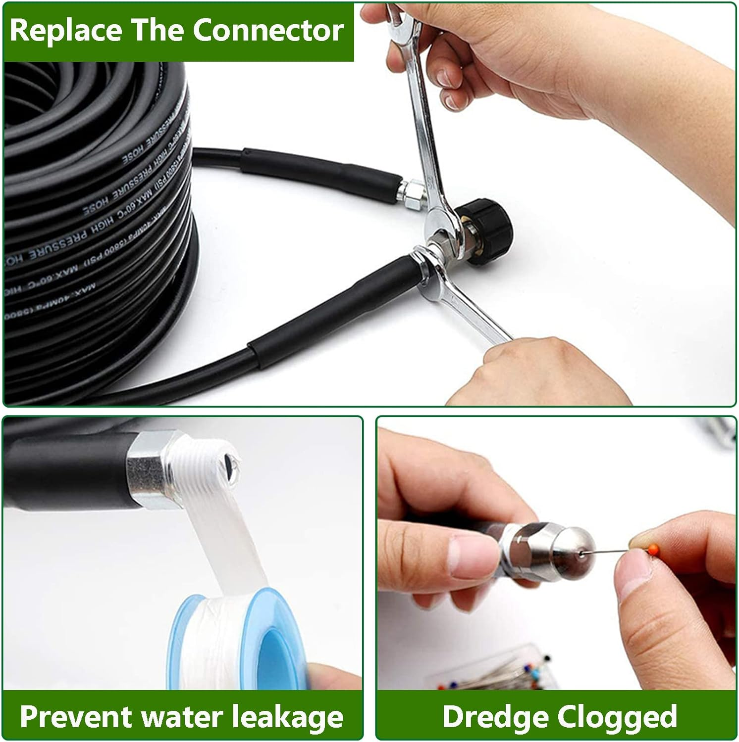 Acbbmns 30M/98.4FT Sewer Jetter Kit for Pressure Washer, 1/4 Inch NPT, 5800 PSI Drain Pipe Hose Cleaning Set, Button Nose & Rotating Sewer Jetting Nozzle image number 3