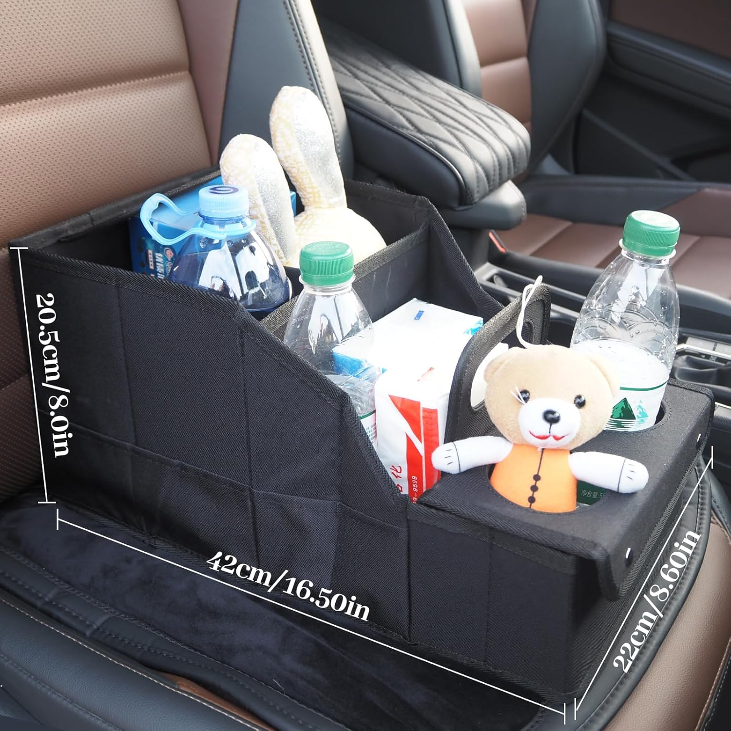 Car Seat Organizer Backseat Car Storage Box, Foldable Vehicles Organizer with 11 Storages Compartments & 2 Cup Holders, Travel Car Storage Basket for Truck Trunk Van image number 5