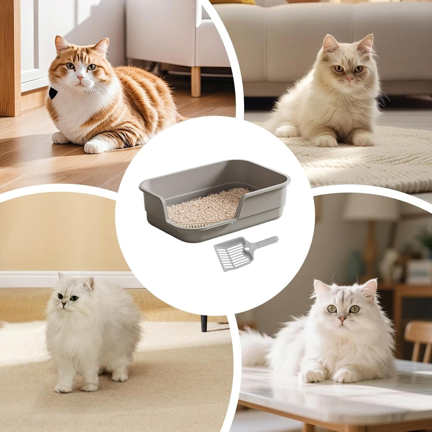 Cat Litter Box | Anti-Splash High Sides,Easy Clean Litter Box for Multi-Cats | for Cleaning Odor Control Indoor Office Dorm Apartment Household Hotel Farmhouse Living Room Balcony - White image number 6