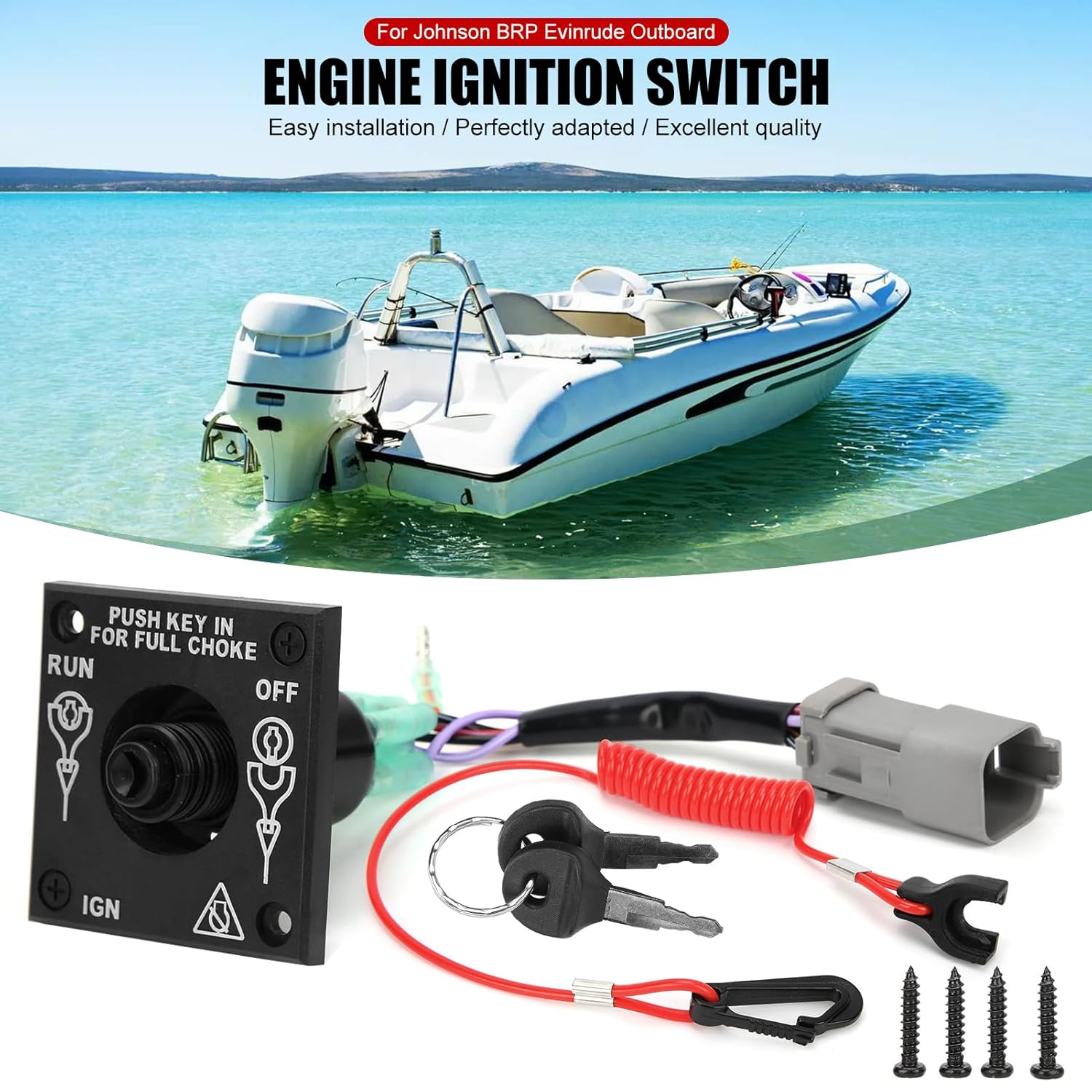 Single Engine Ignition Cut off Switch with Keys 176408 Outboard Ignition Switch Fit for BRP Evinrude Outboard image number 3